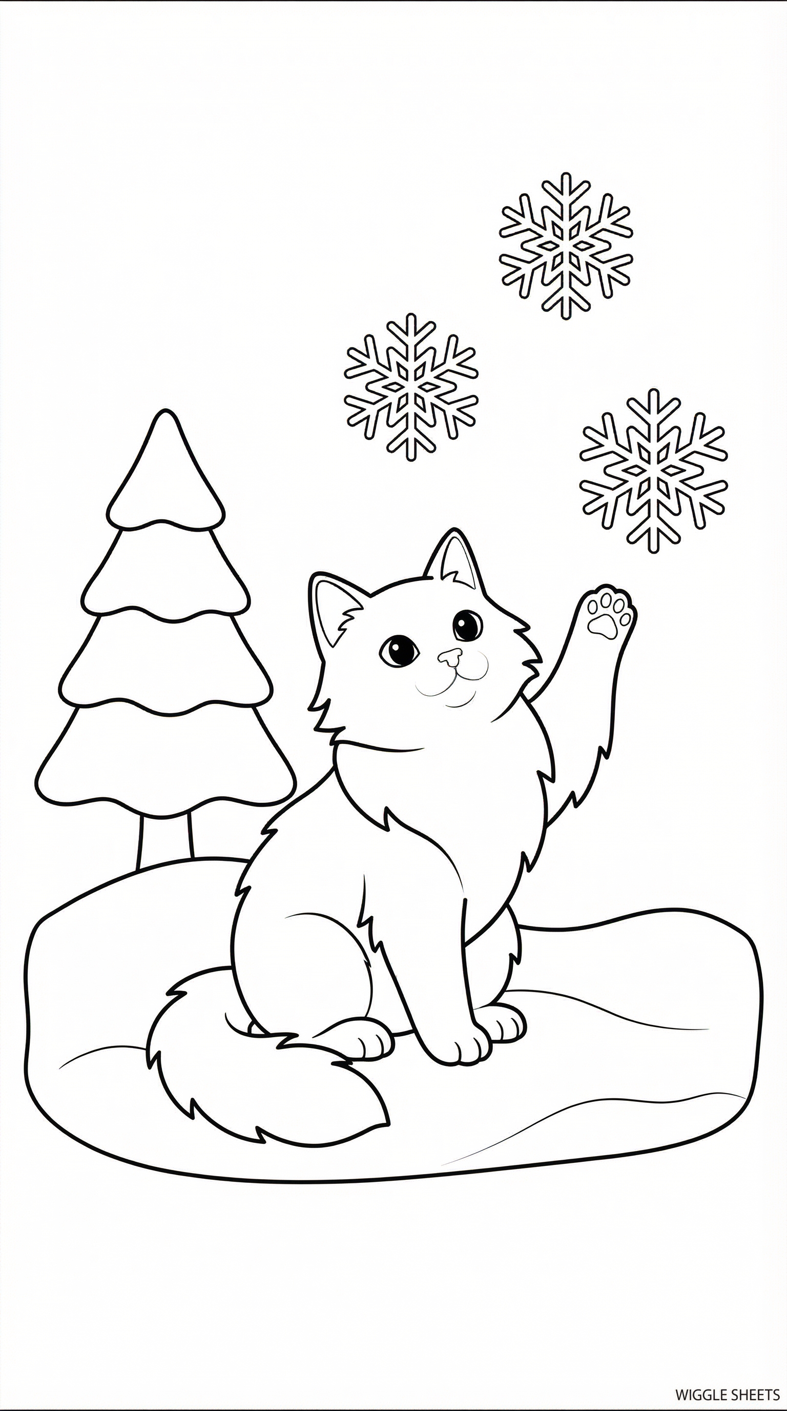 Cat in Snow Coloring Page