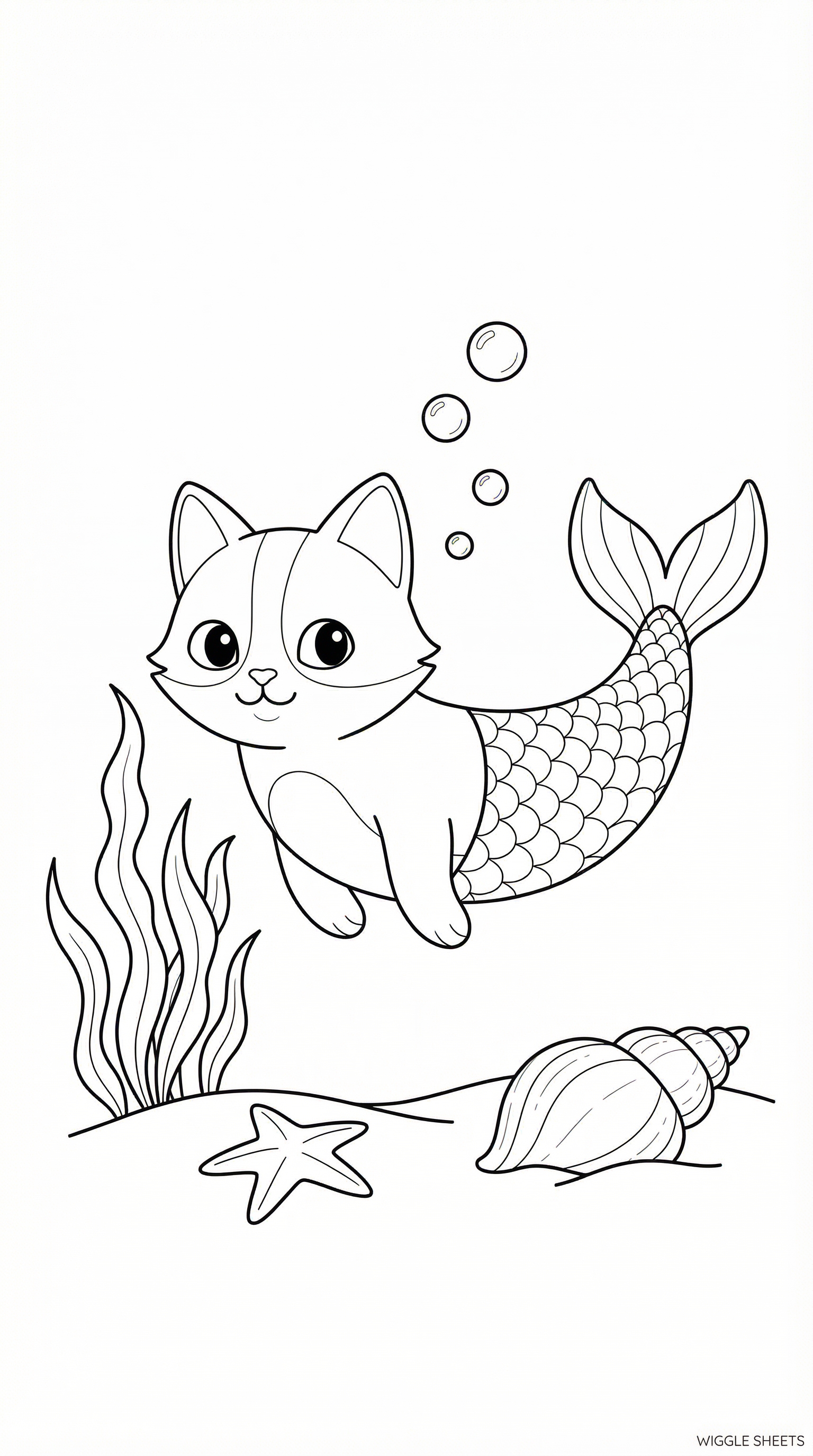 Cat Mermaid Coloring Page