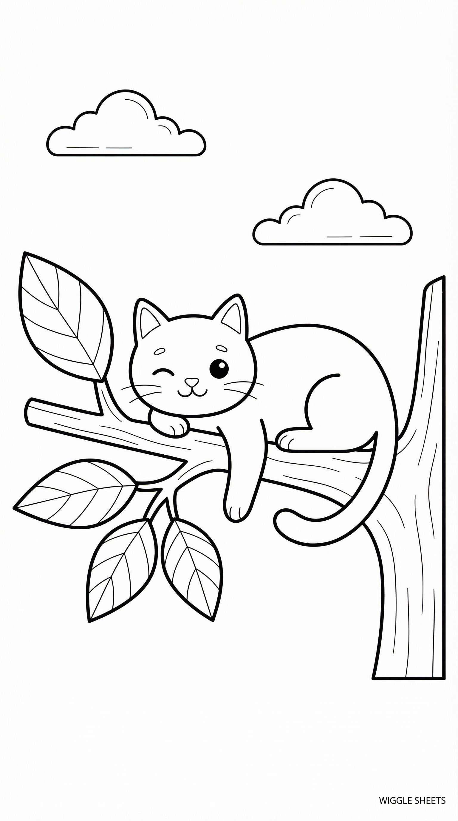 Cat on Tree Coloring Page