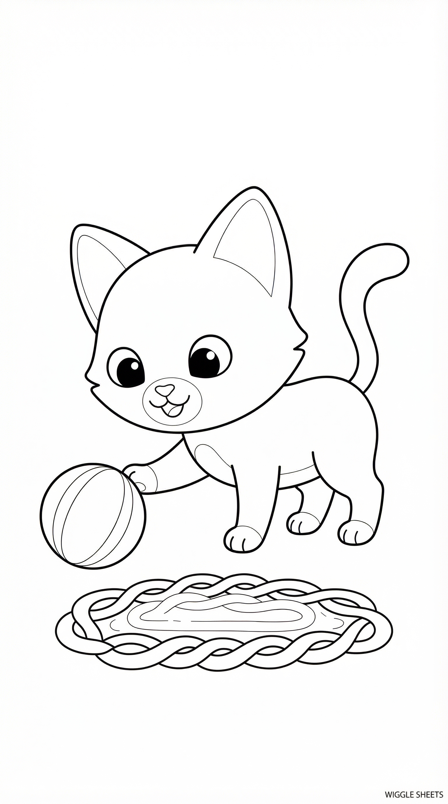 Cat with Ball Coloring Page