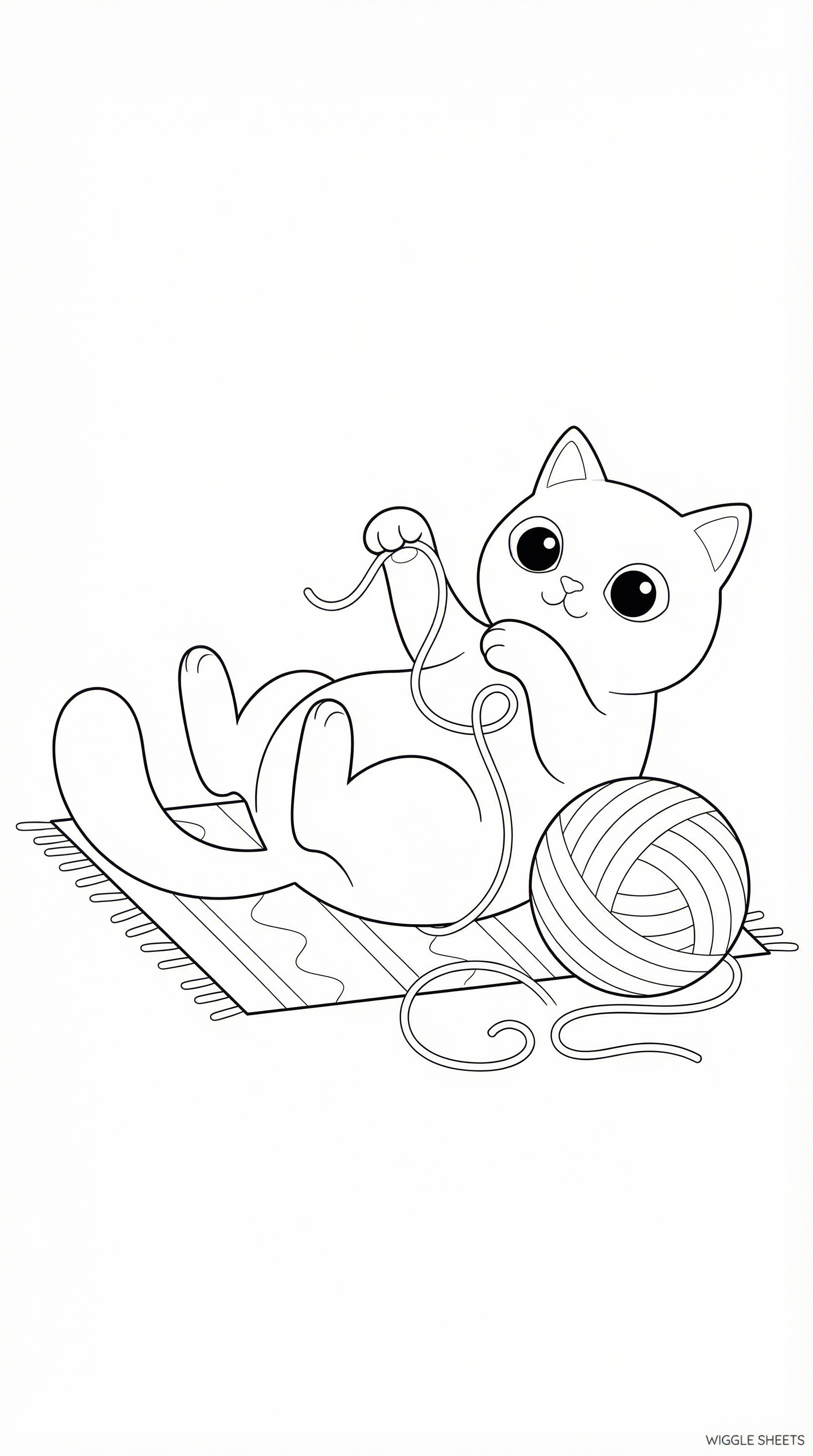 Cat with Yarn Coloring Page