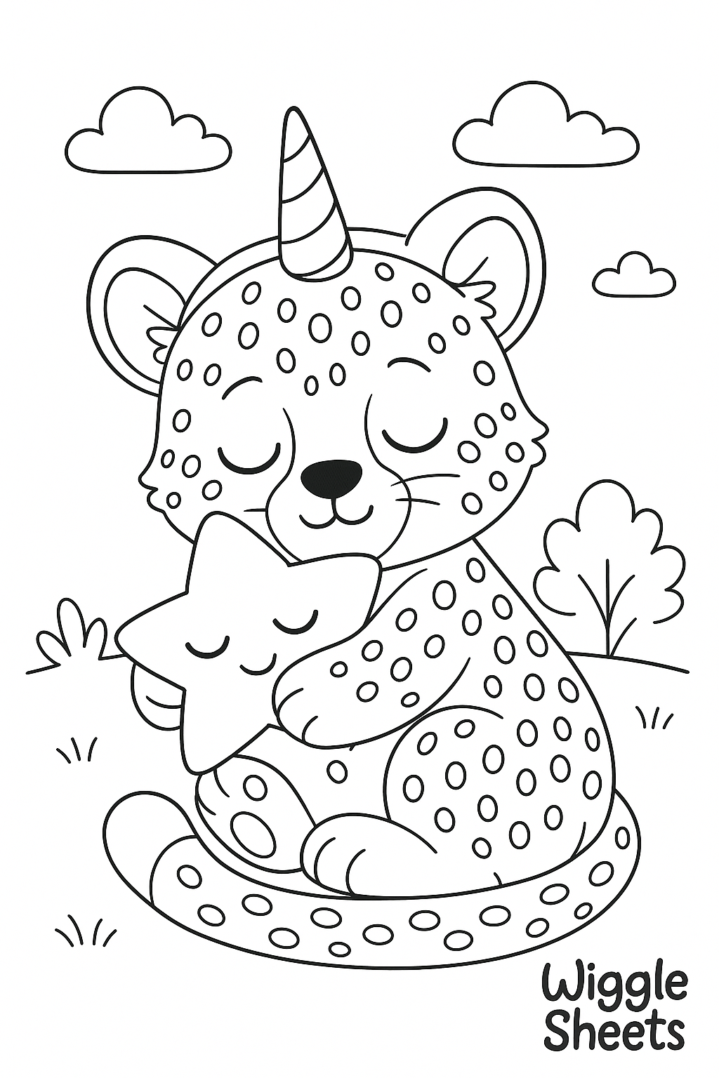 Baby Cheetah Unicorn Dreams Coloring Page
