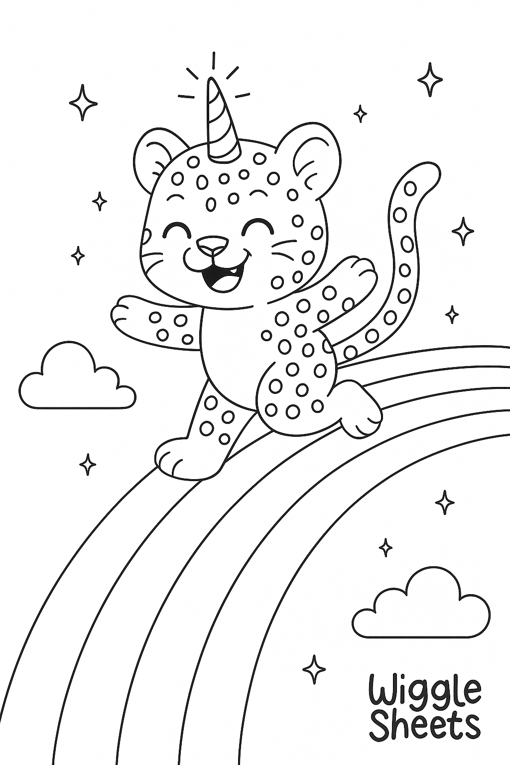 Baby Cheetah Unicorn Rainbow Coloring Page