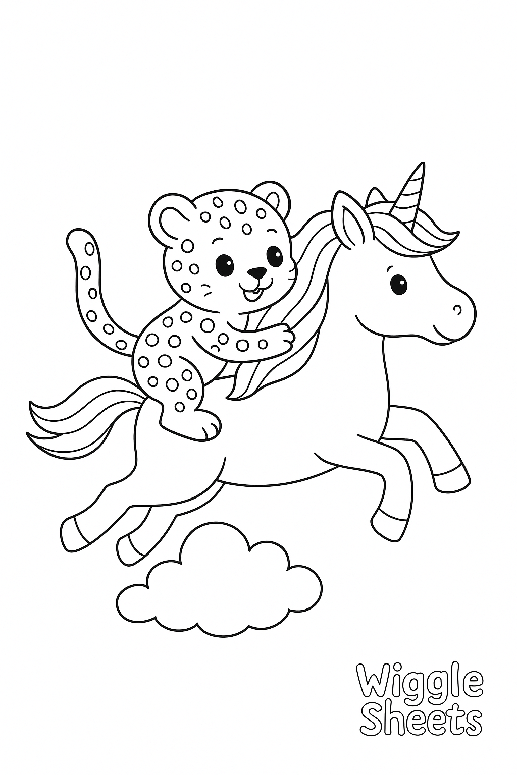 Baby Cheetah Unicorn Ride Coloring Page