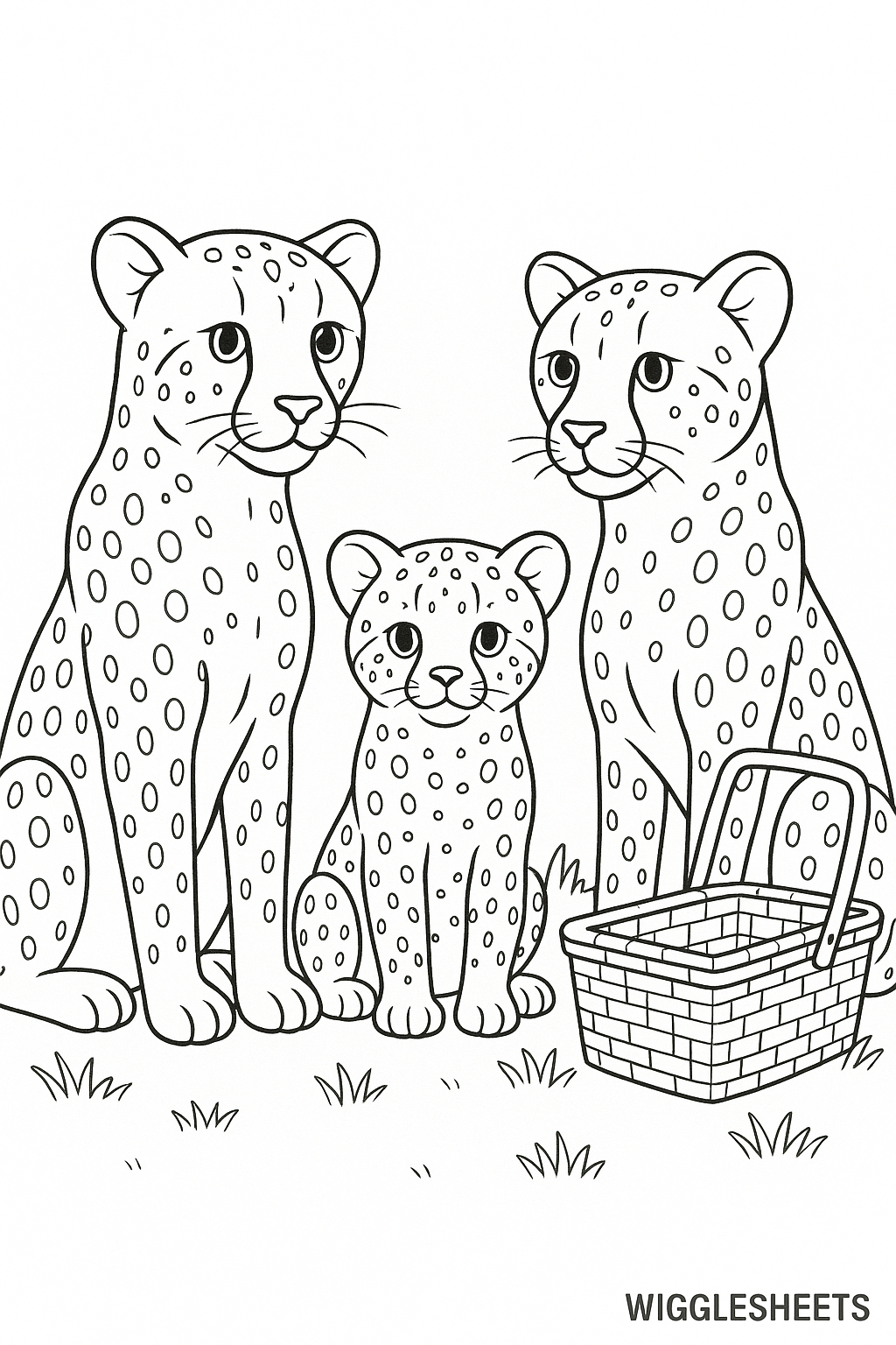 Cheetah Family Picnic Coloring Page
