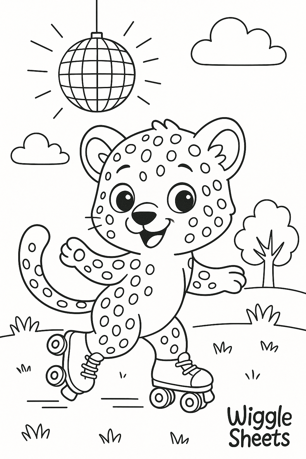 Cute Baby Cheetah Roller Disco Coloring Page