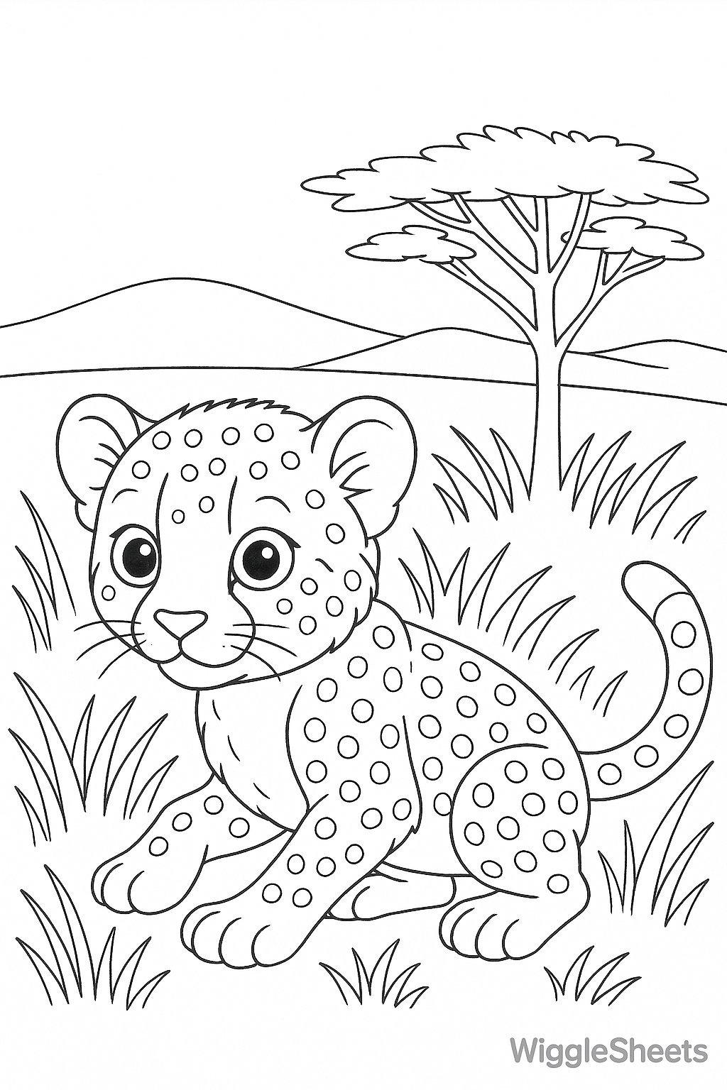 Cheetah Cub Adventure Coloring Page