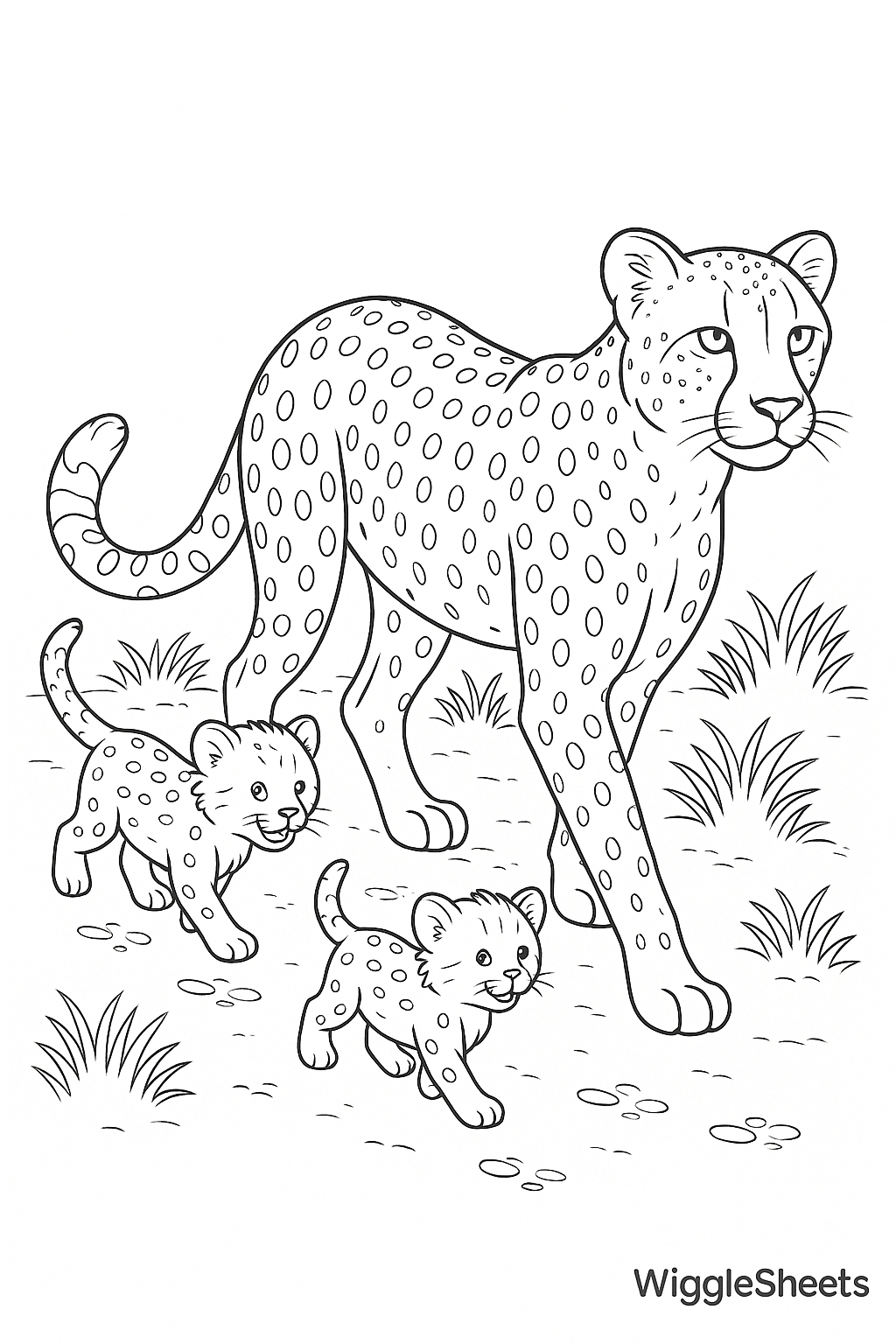 Cheetah Family Walk Coloring Page