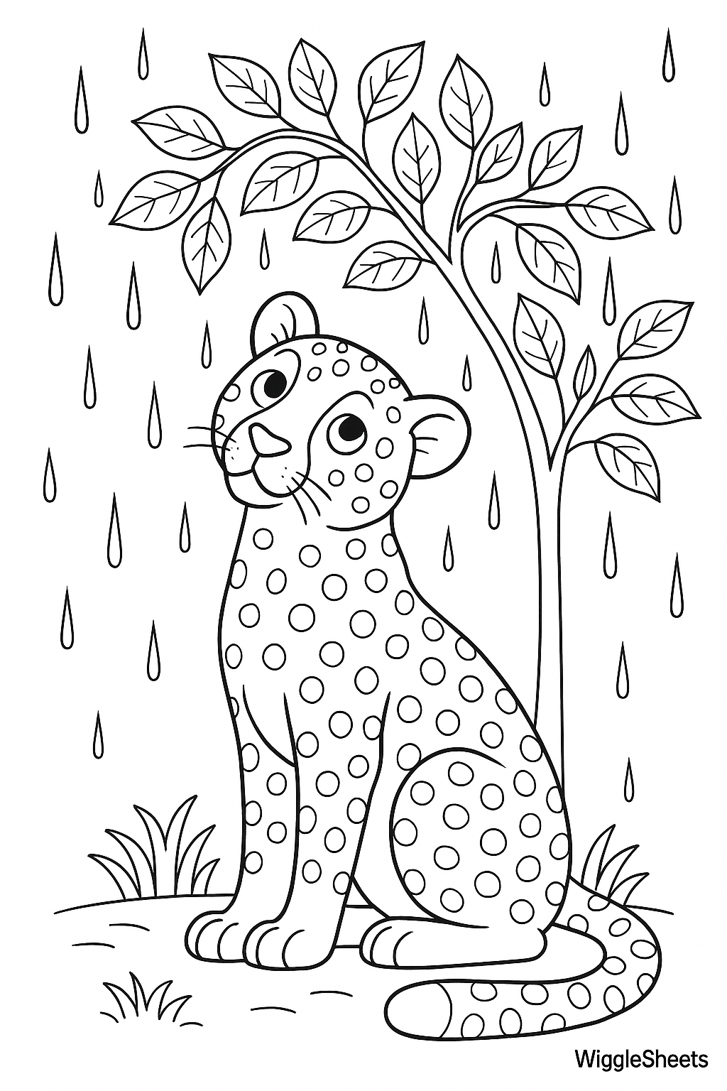 Cheetah Rain Pause Coloring Page