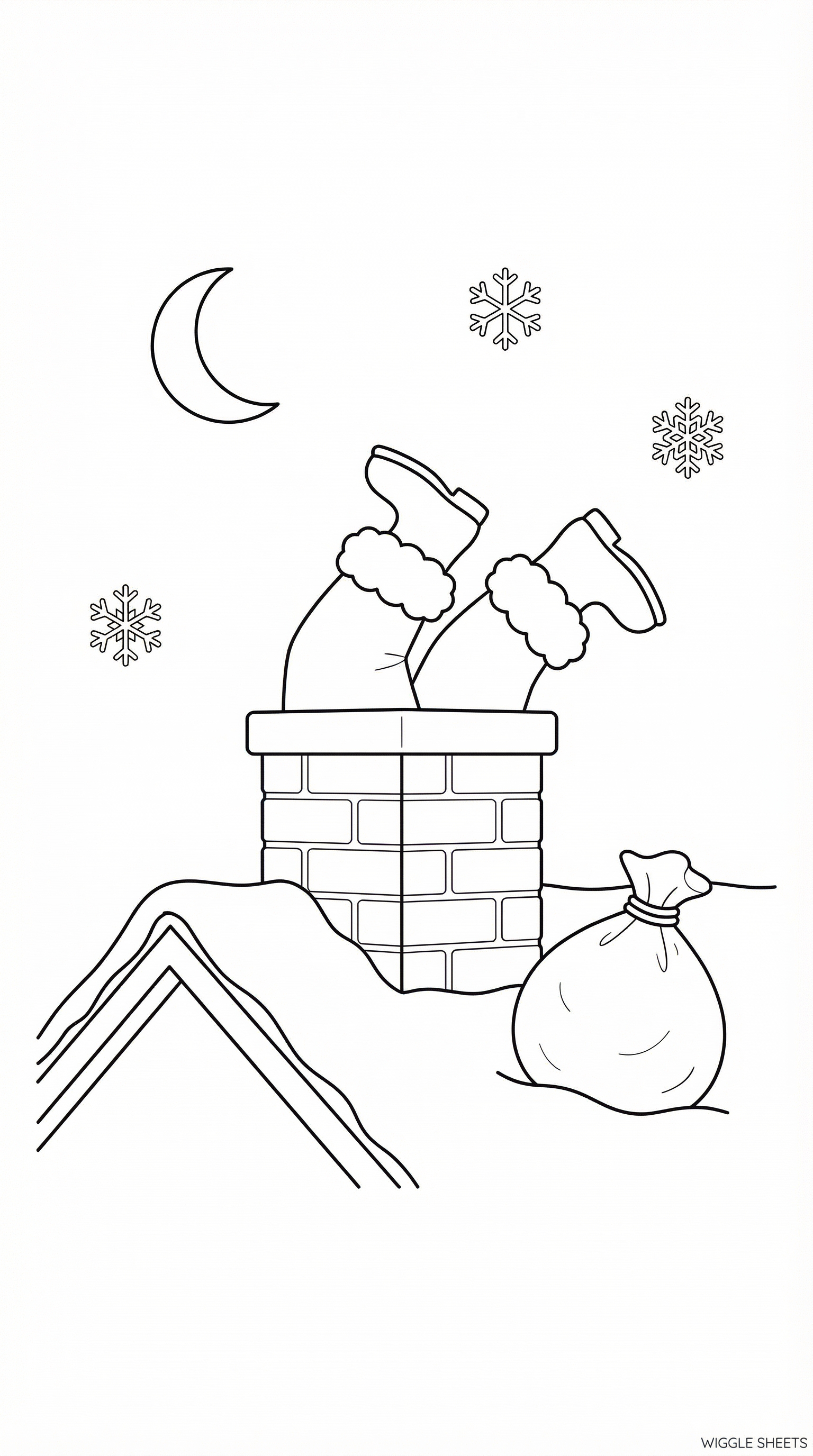 Santa Stuck in Chimney Scene Coloring Page