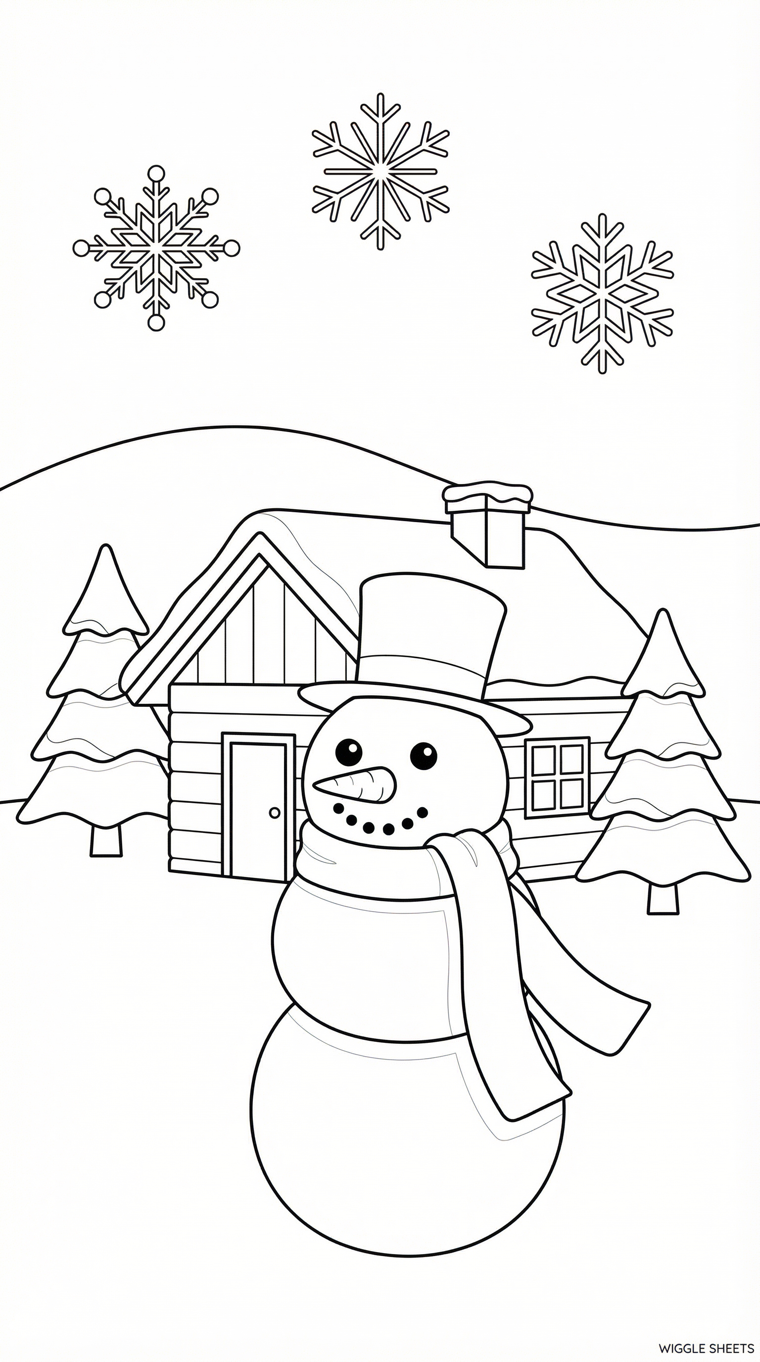 Winter Snow Scene Coloring Page