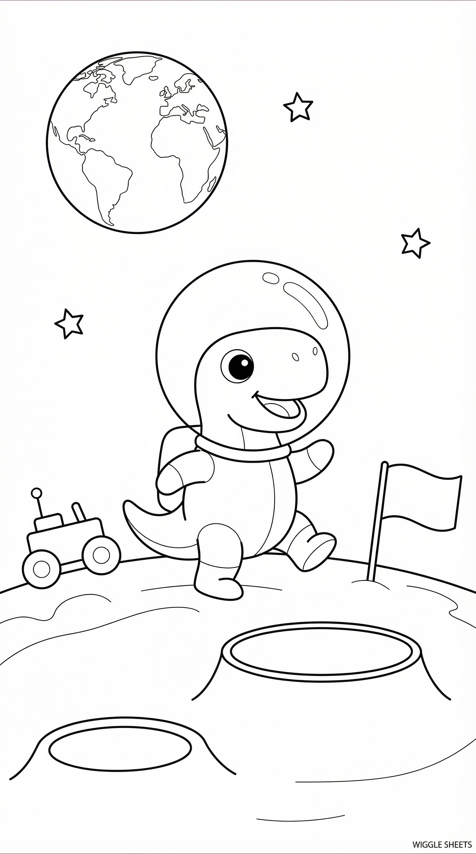 Astronaut Dinosaur Walking on the Moon Coloring Page