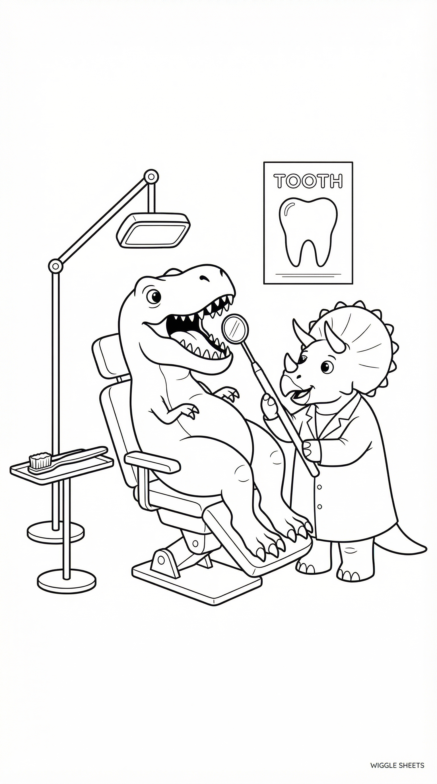 Dinosaur Dentist Clinic Coloring Page