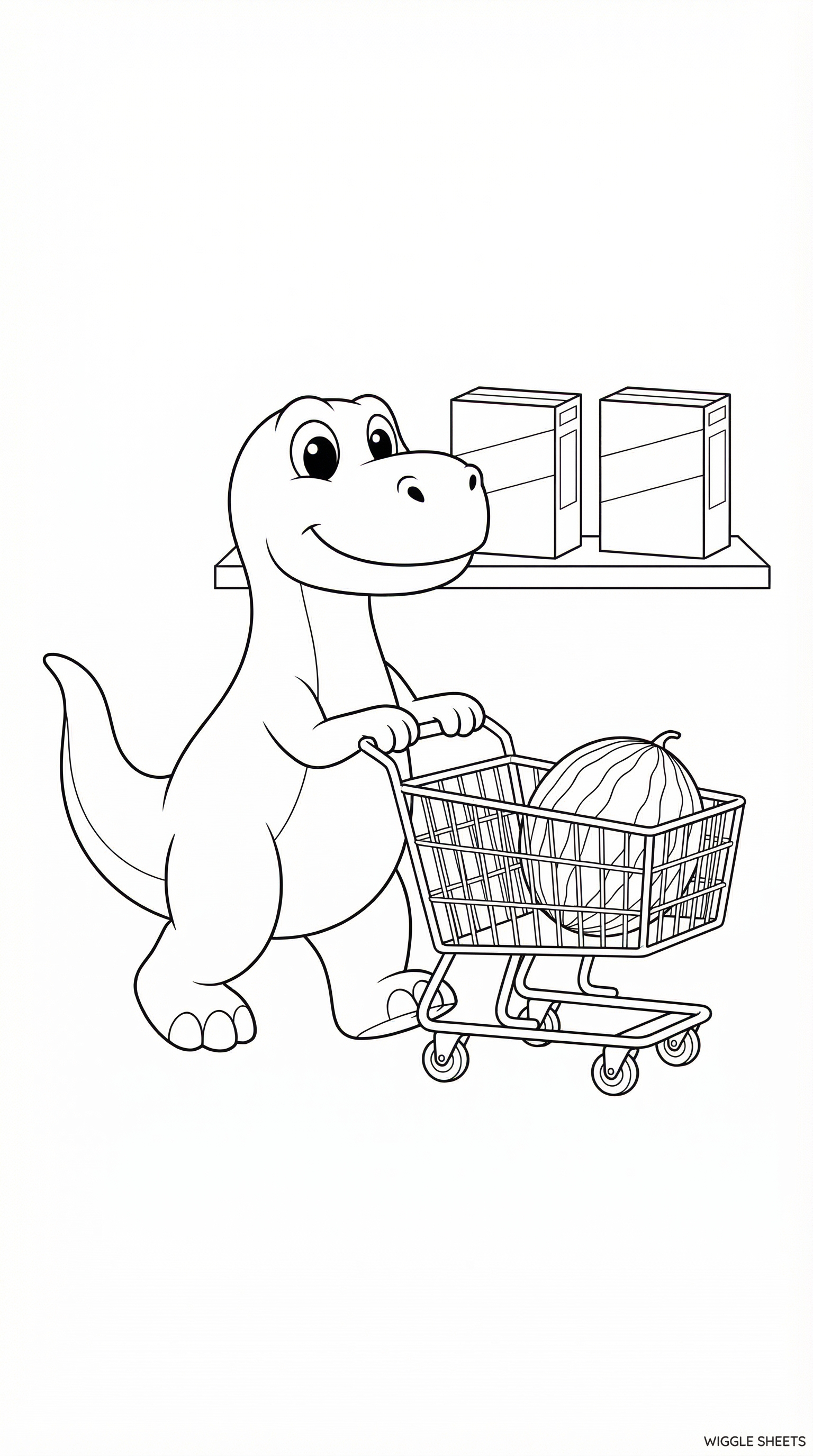 Dinosaur Grocery Shopping Coloring Page
