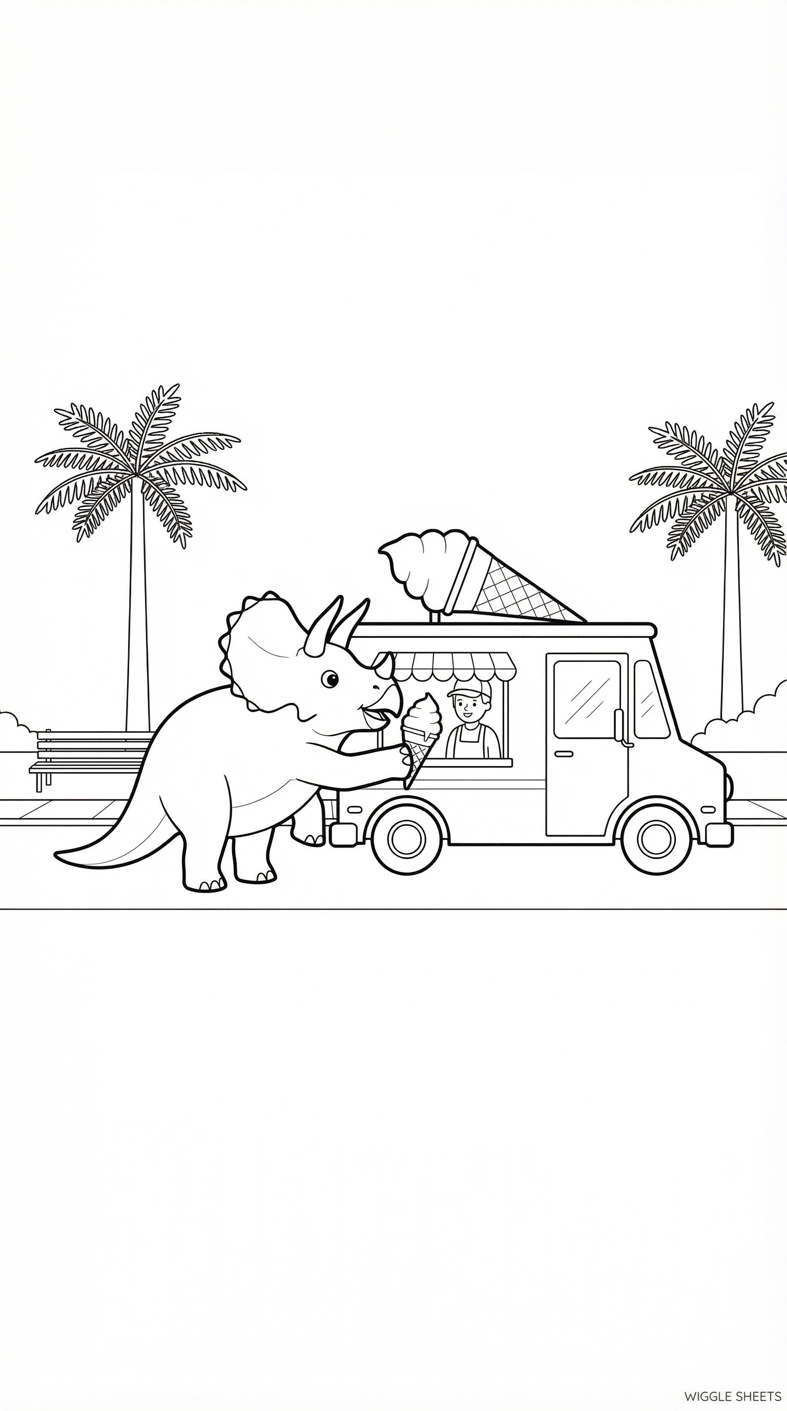 Dinosaur Ice Cream Truck Scene Coloring Page