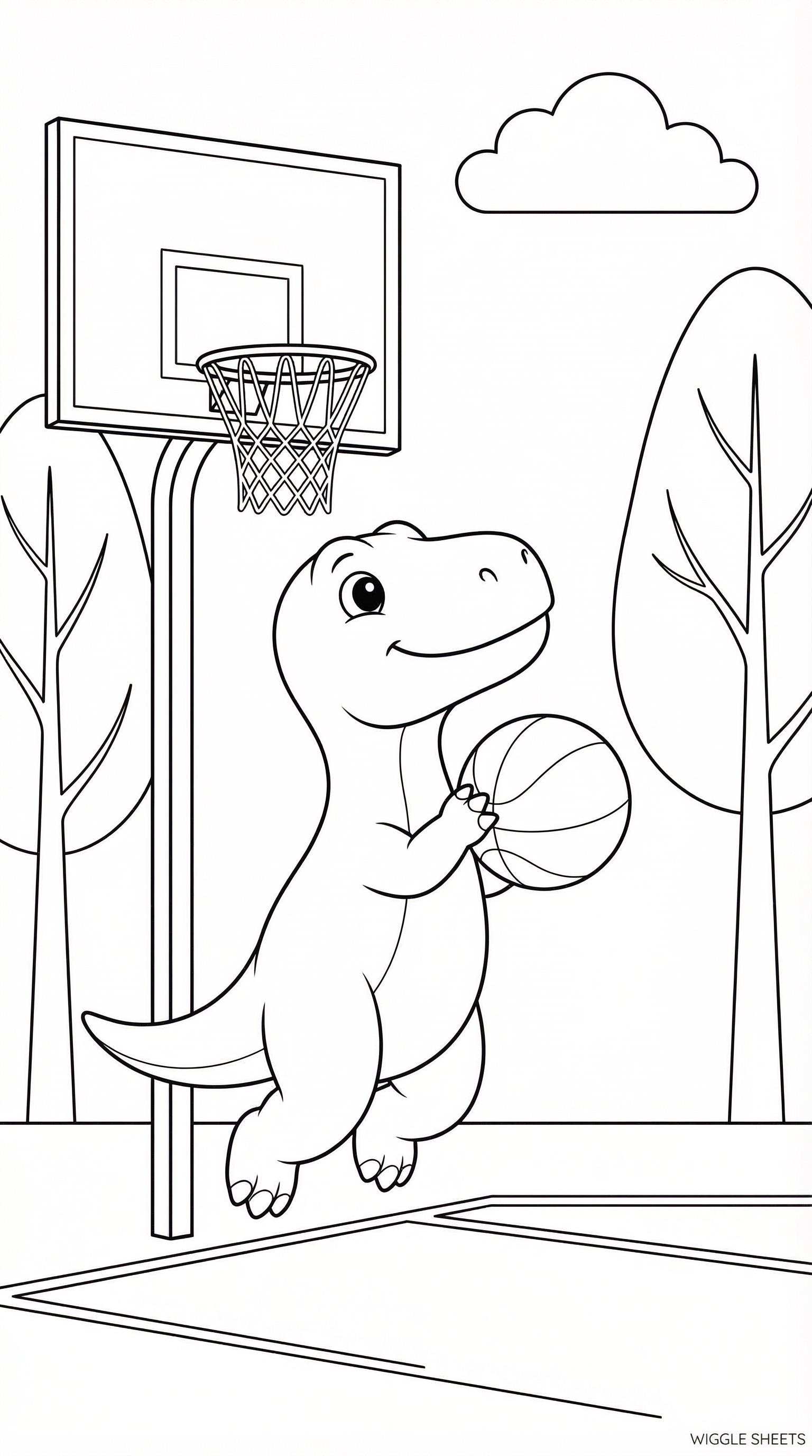 Dinosaur Playing Basketball Coloring Page