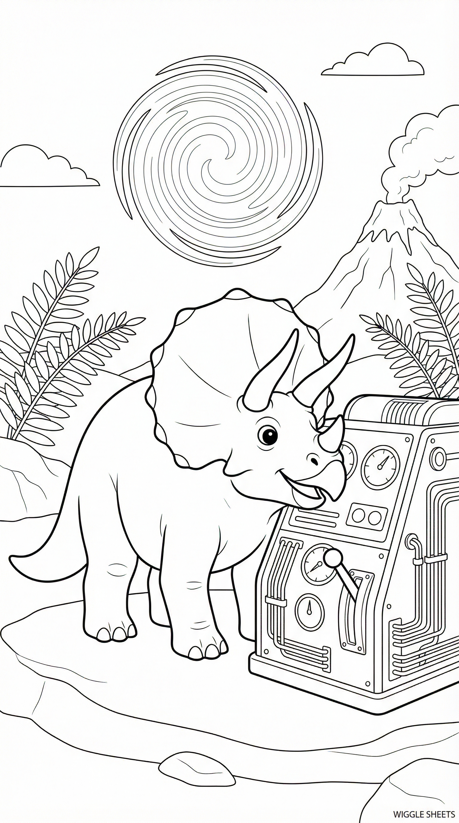 Dinosaur Time Travel Machine Coloring Page