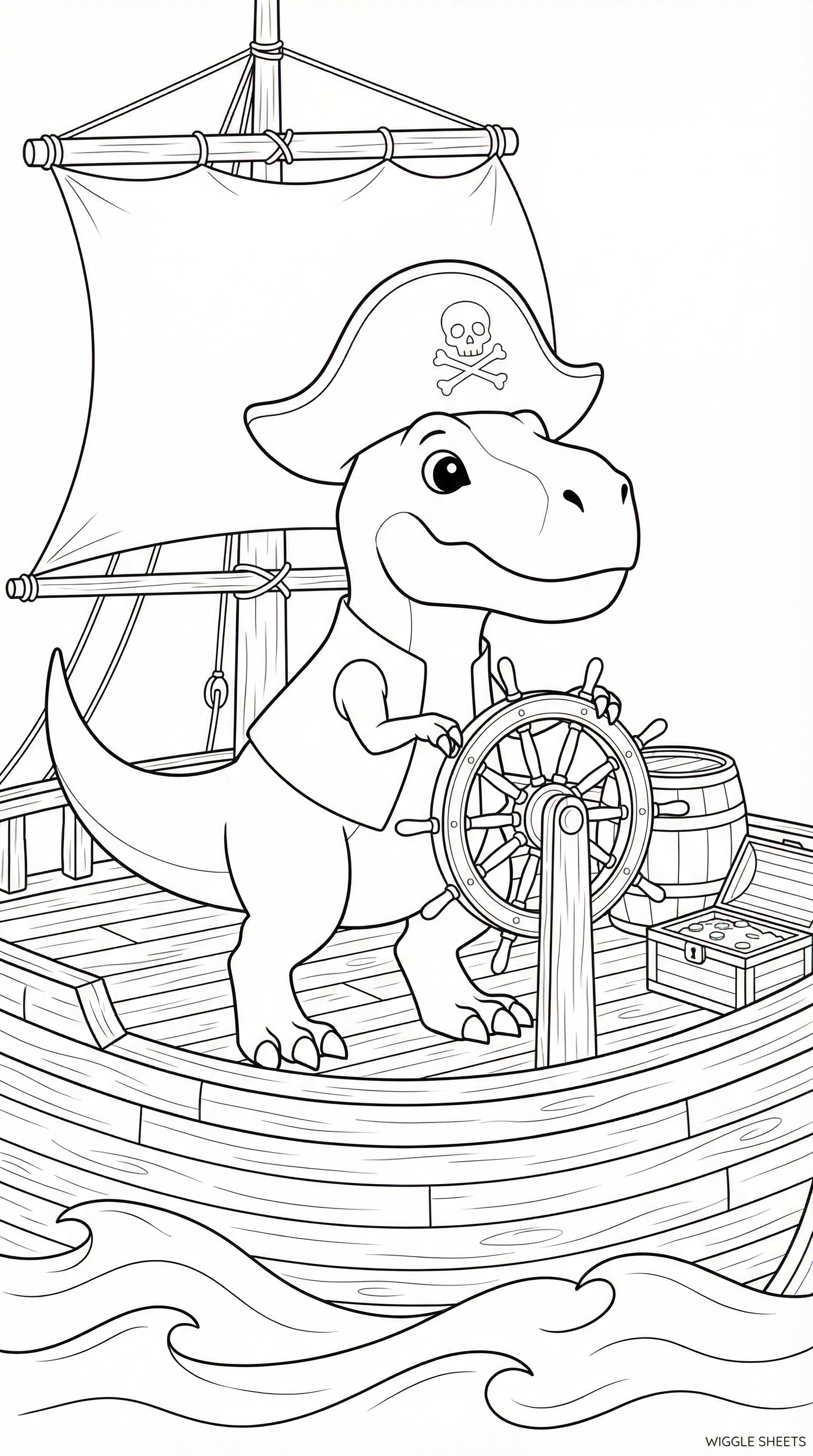 Pirate Dinosaur Ship Adventure Coloring Page