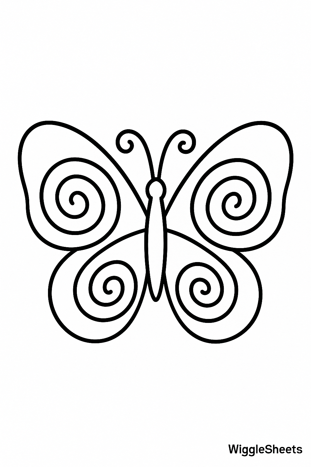 Swirly Wing Butterfly Outline Coloring Page