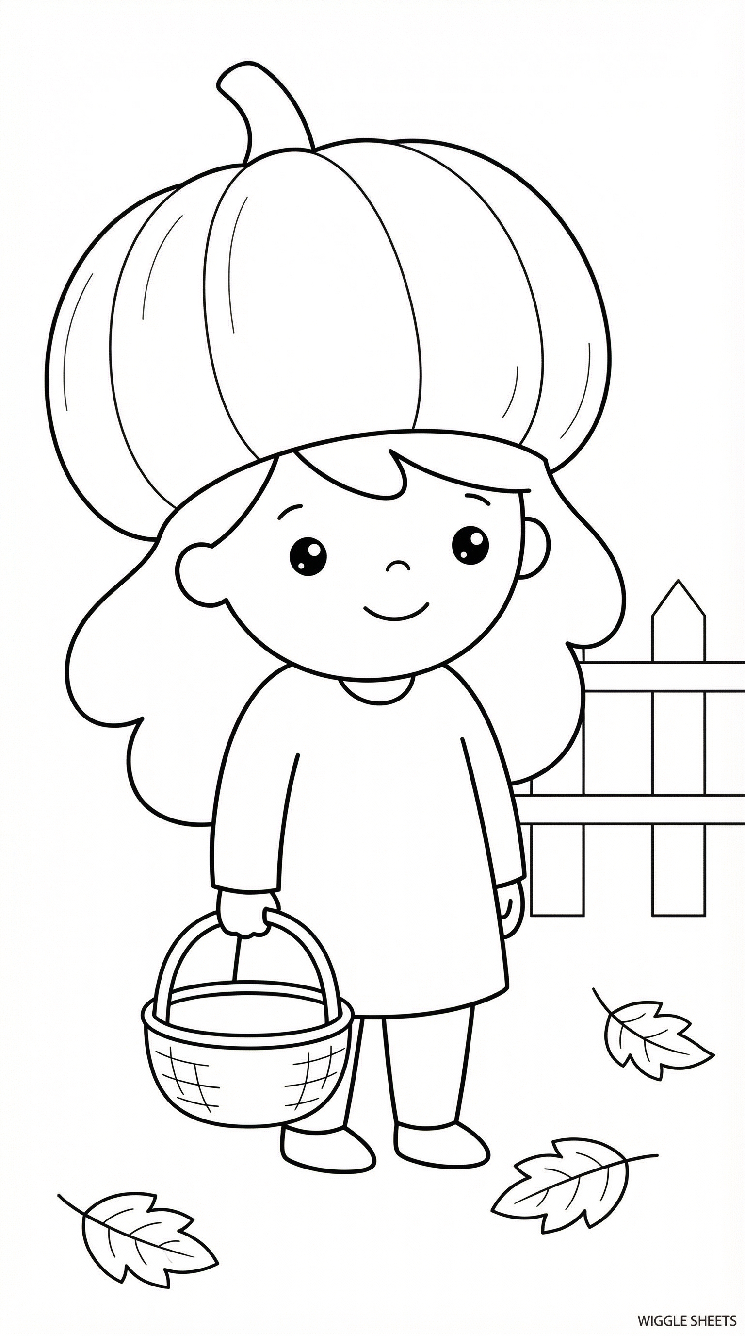 Kid Wearing a Pumpkin Hat Coloring Page