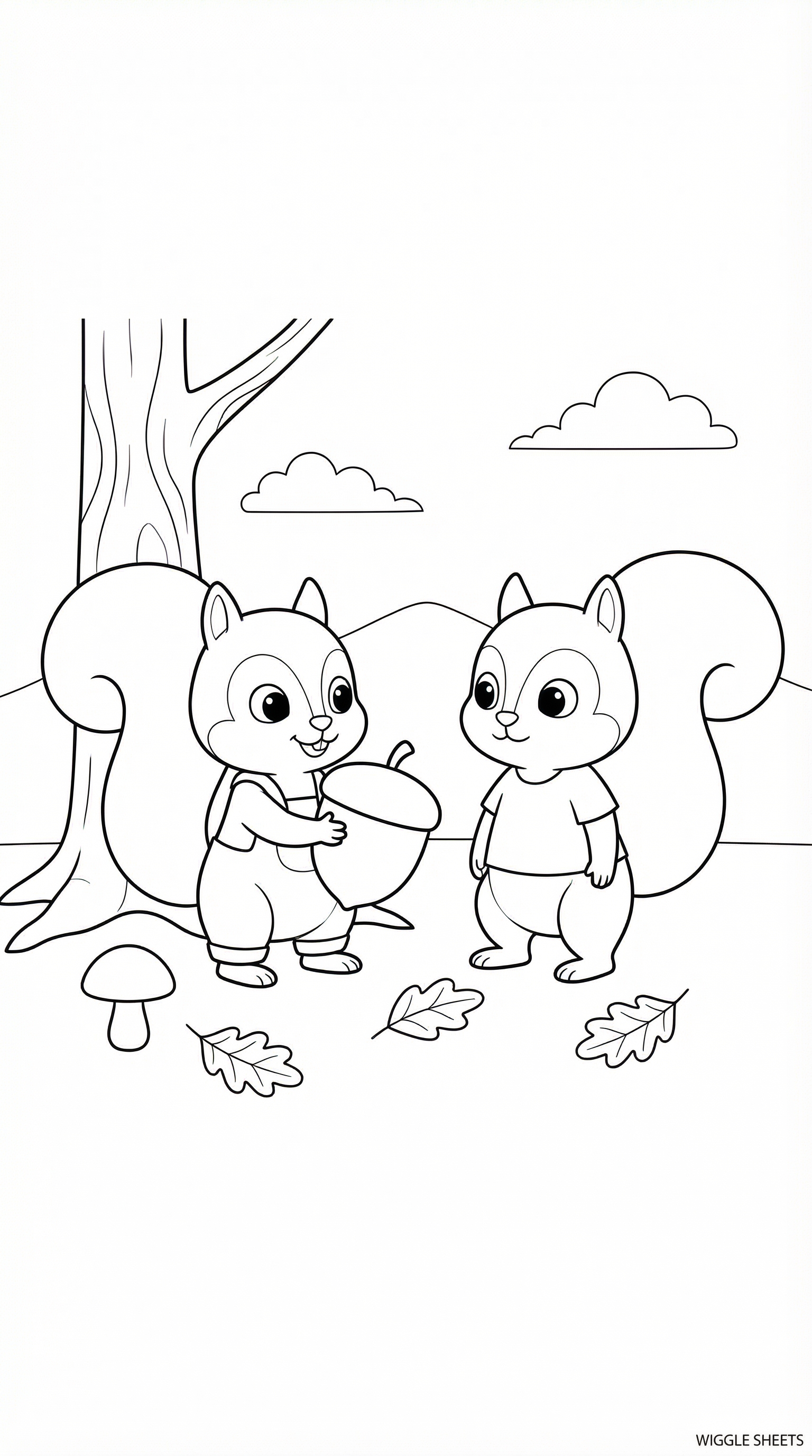 Squirrels Collecting Acorns Coloring Page