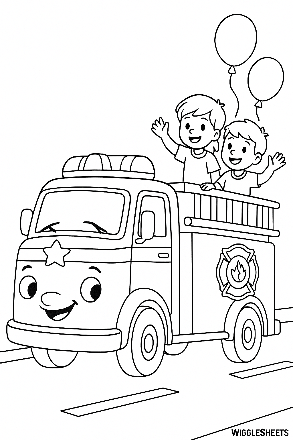 Fire Truck Parade Coloring Page