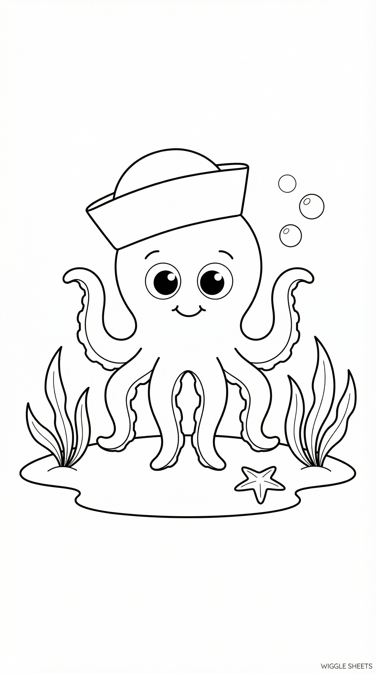 Funny Octopus Wearing Hat Coloring Page