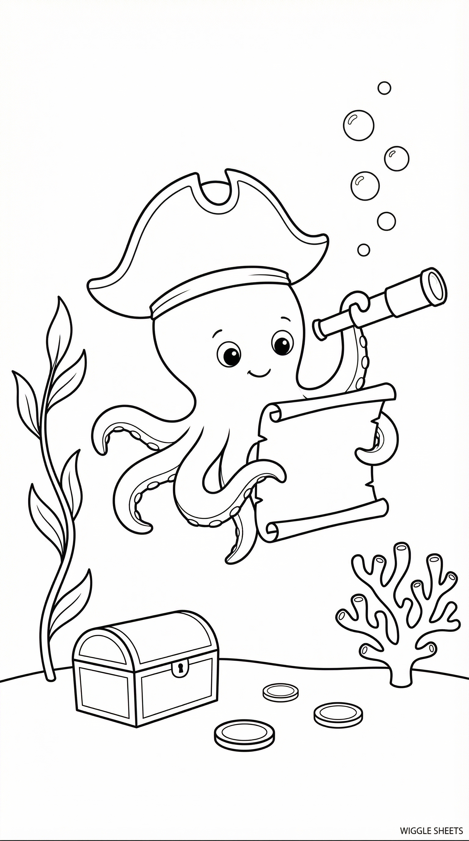 Octopus Pirate Adventure Coloring Page