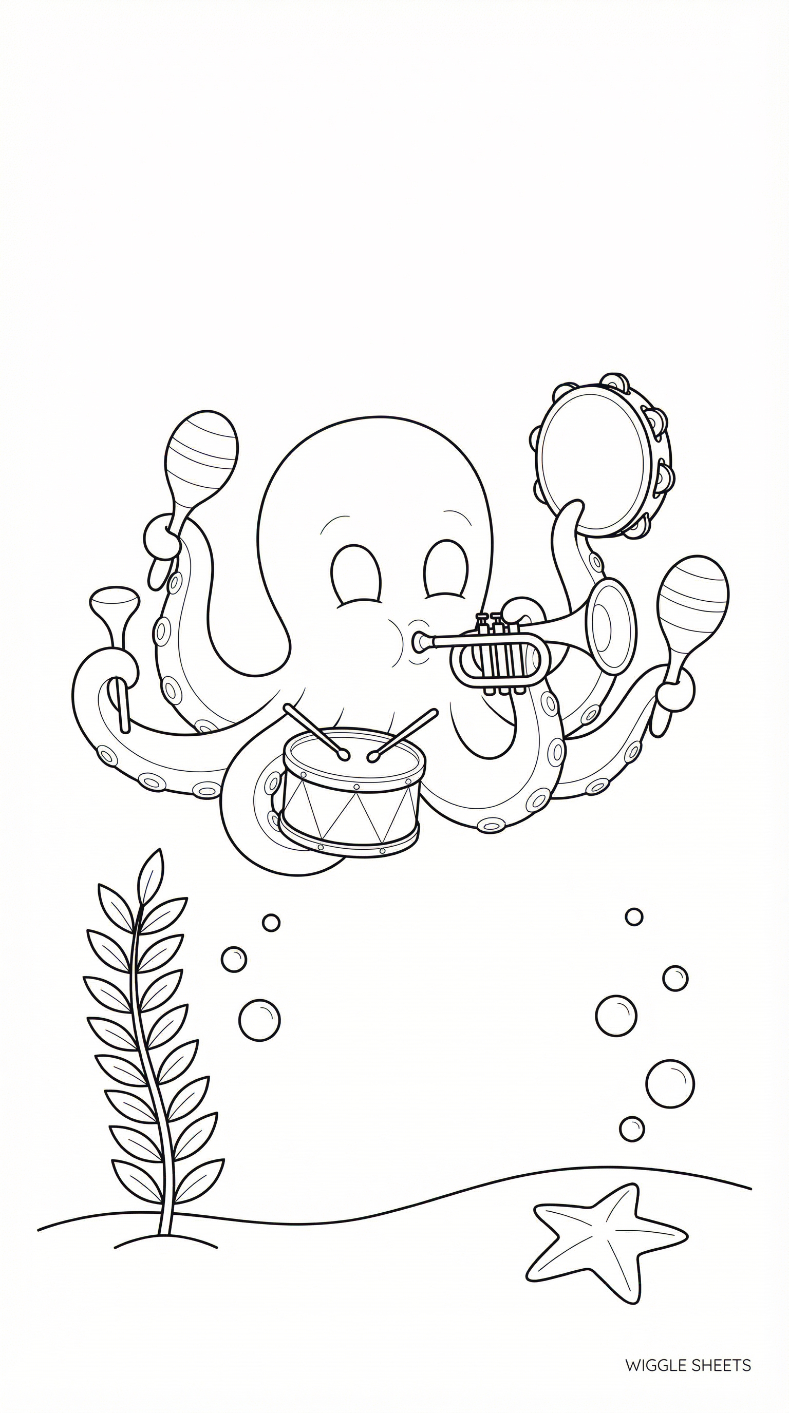 Octopus Playing Musical Instruments Coloring Page