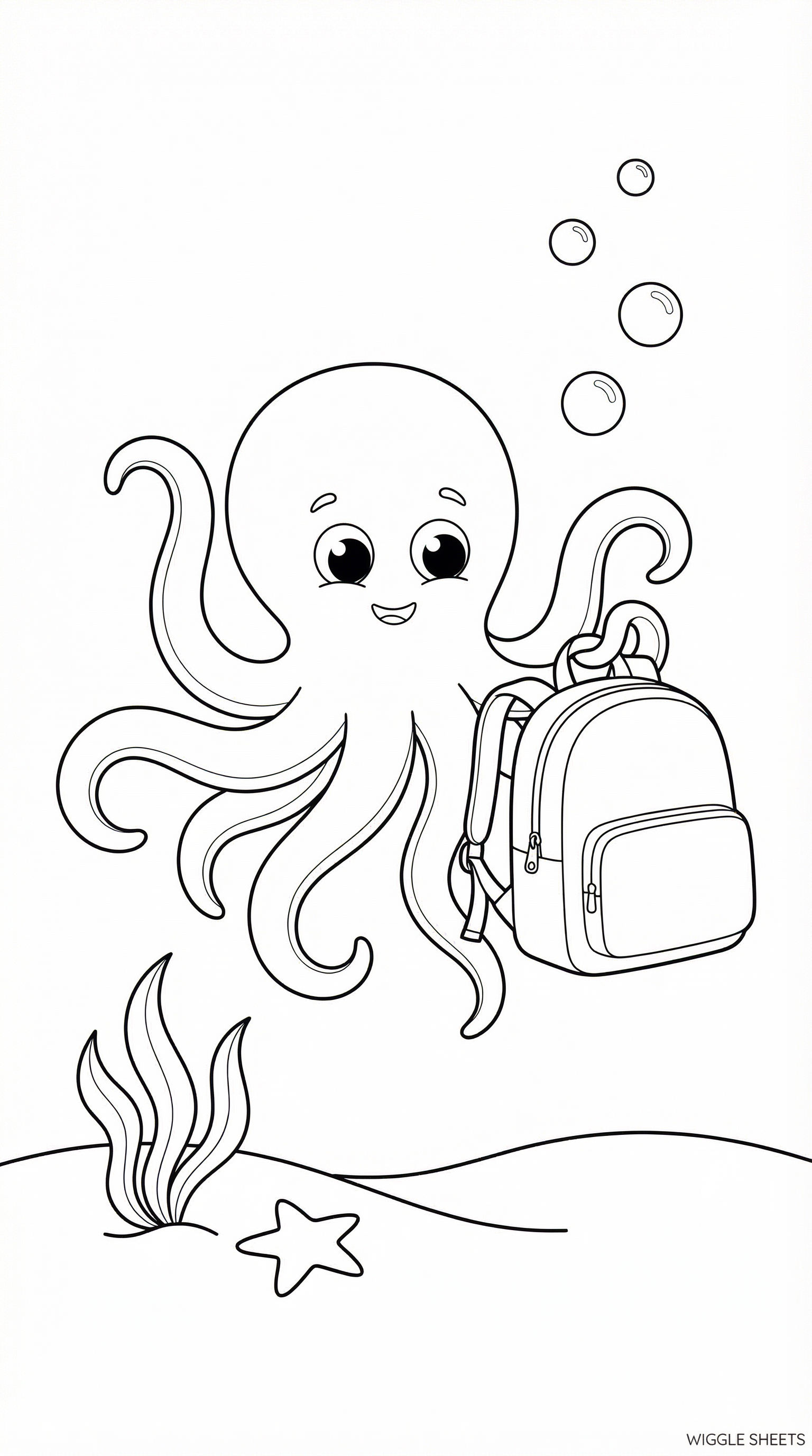 Octopus with School Bag Coloring Page