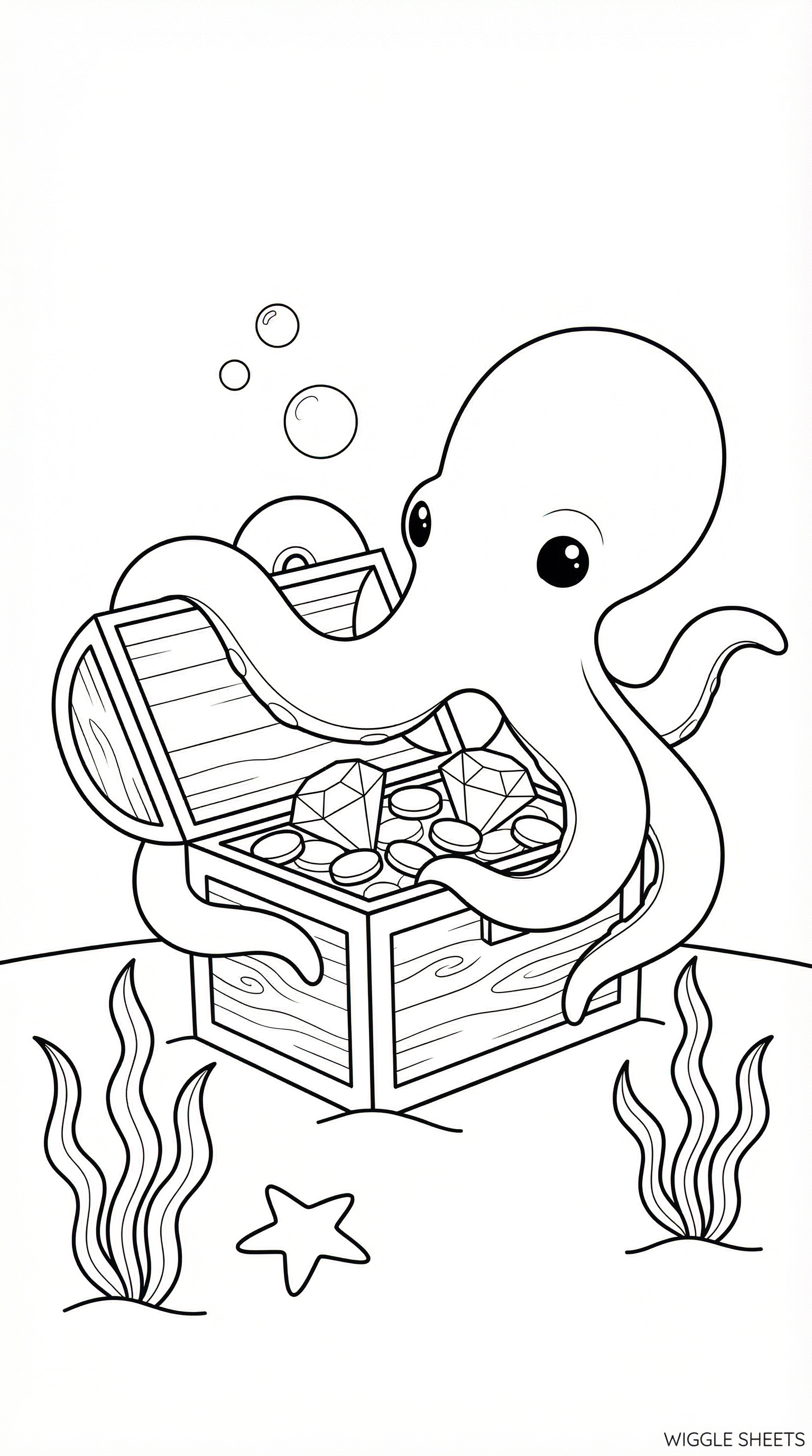 Octopus With Treasure Chest Coloring Page