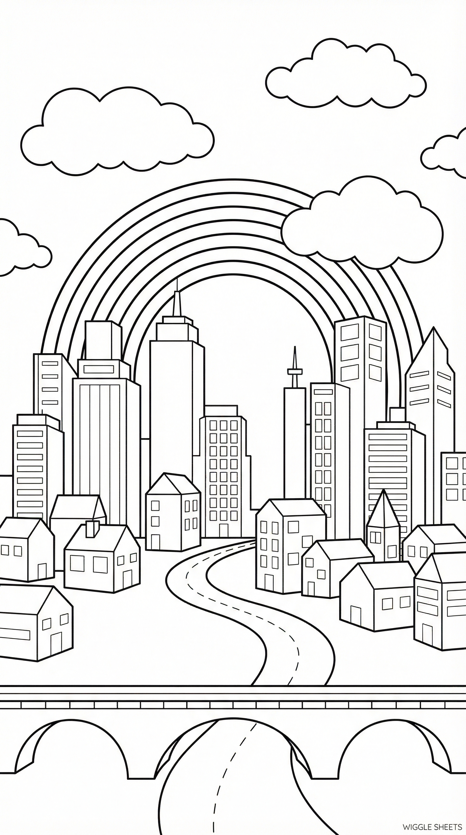 Rainbow City Coloring Page