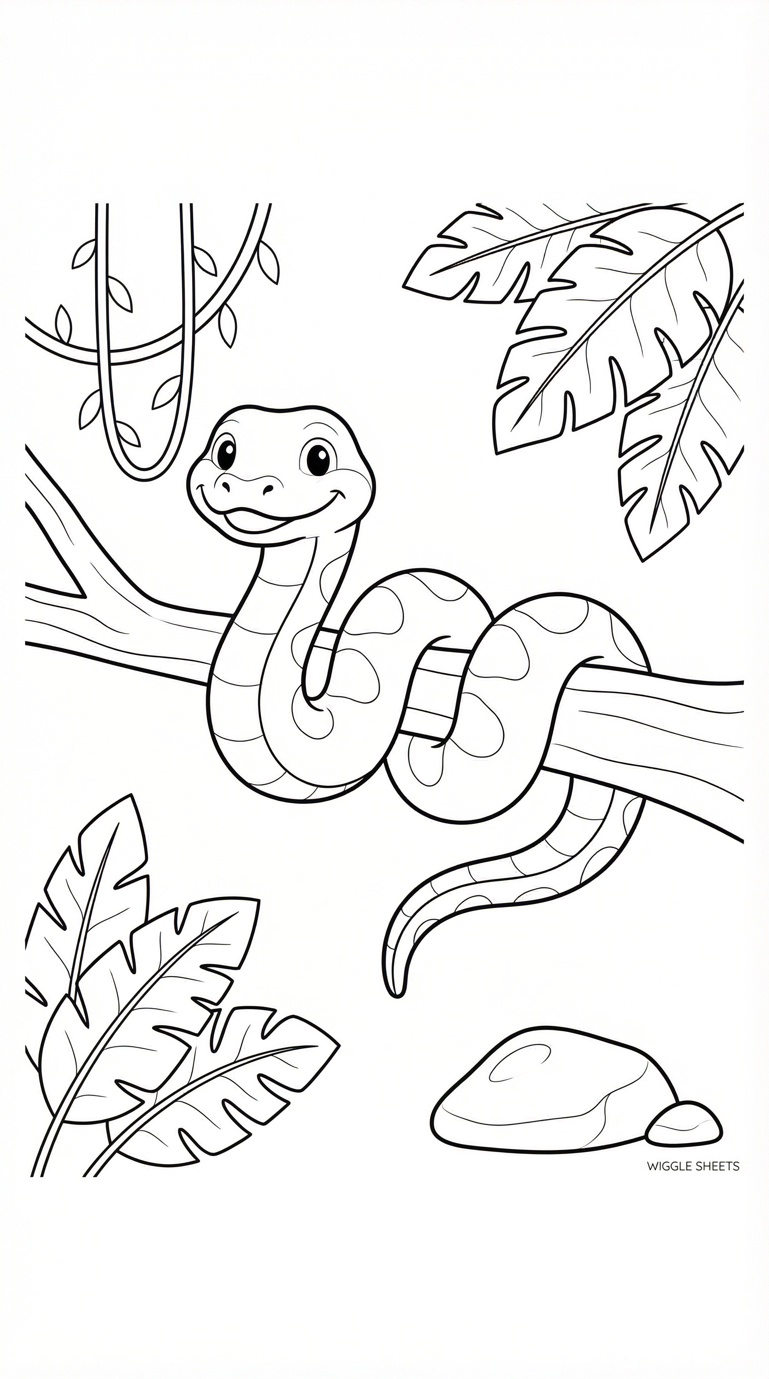 Cartoon Snake Jungle Scene Coloring Page