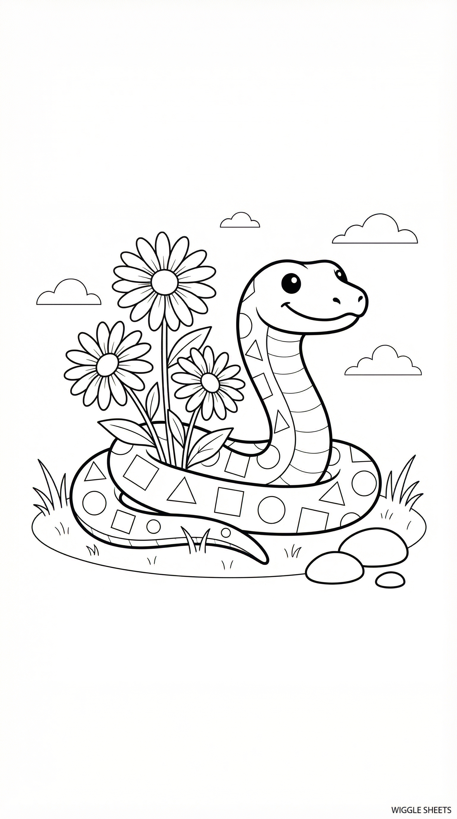 Snake with Flowers Coloring Page