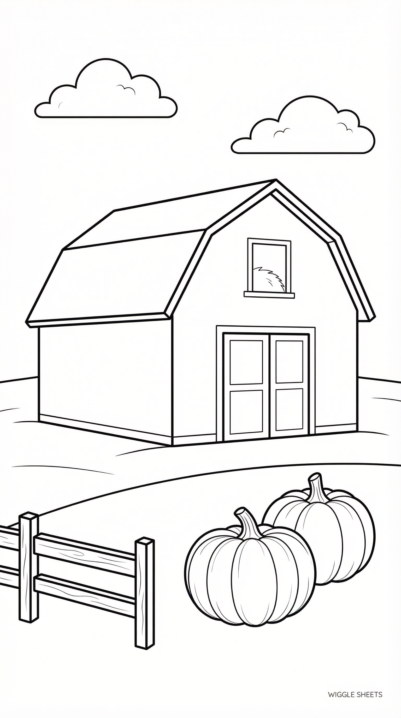 Barn and Pumpkins Coloring Page