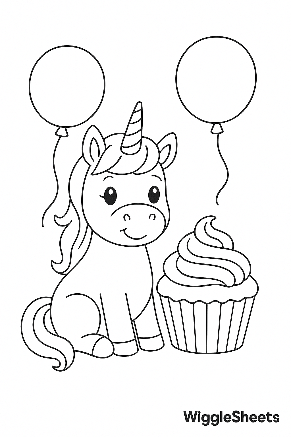 Unicorn Cupcake Party Coloring Page