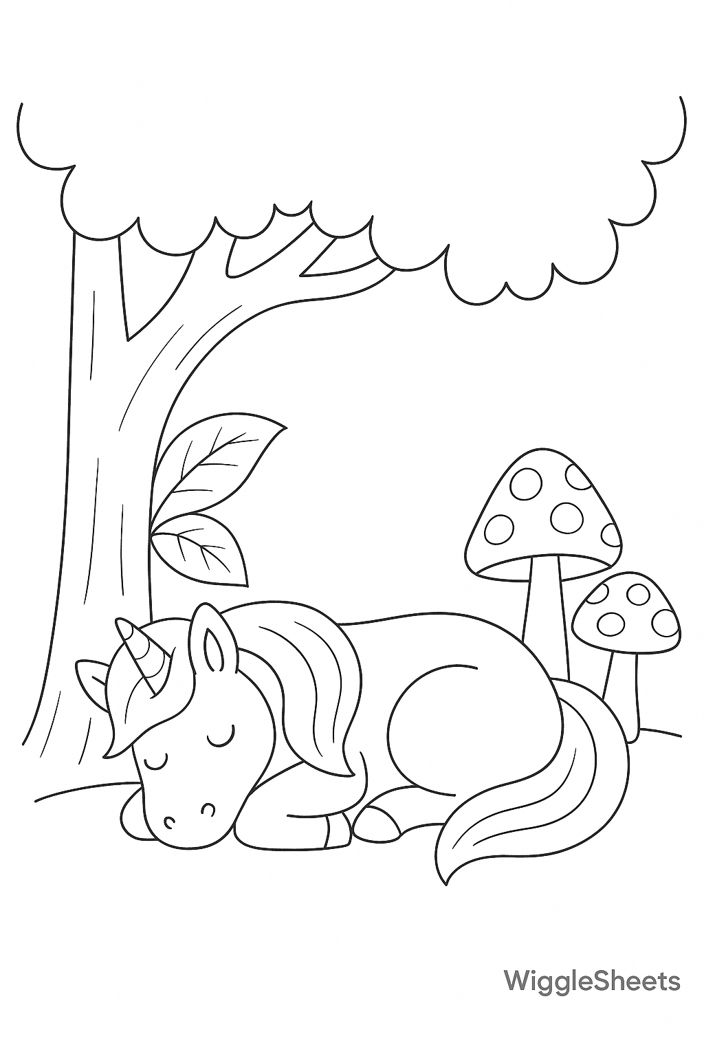 Unicorn Forest Nap Coloring Page