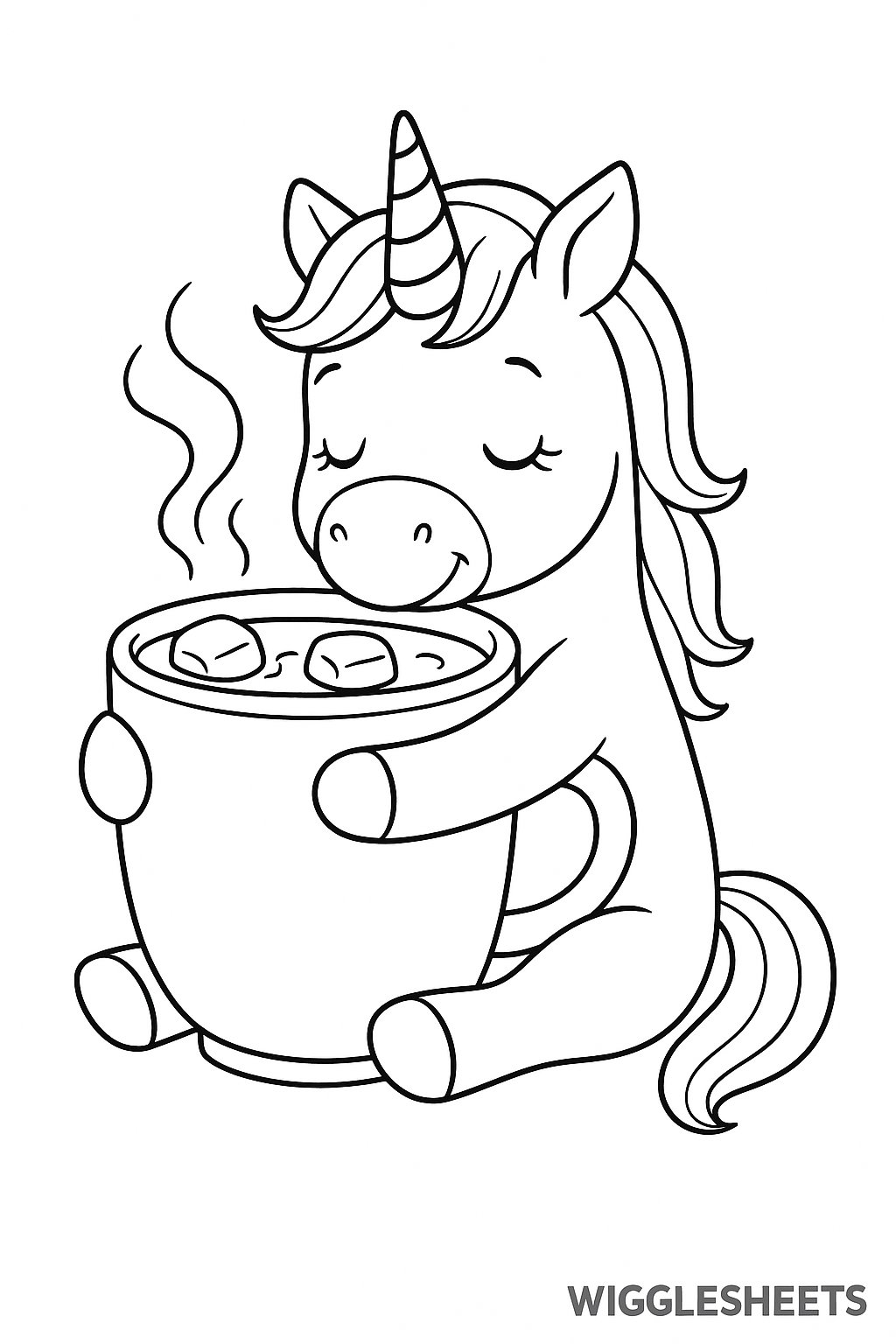 Unicorn Hot Cocoa Coloring Page