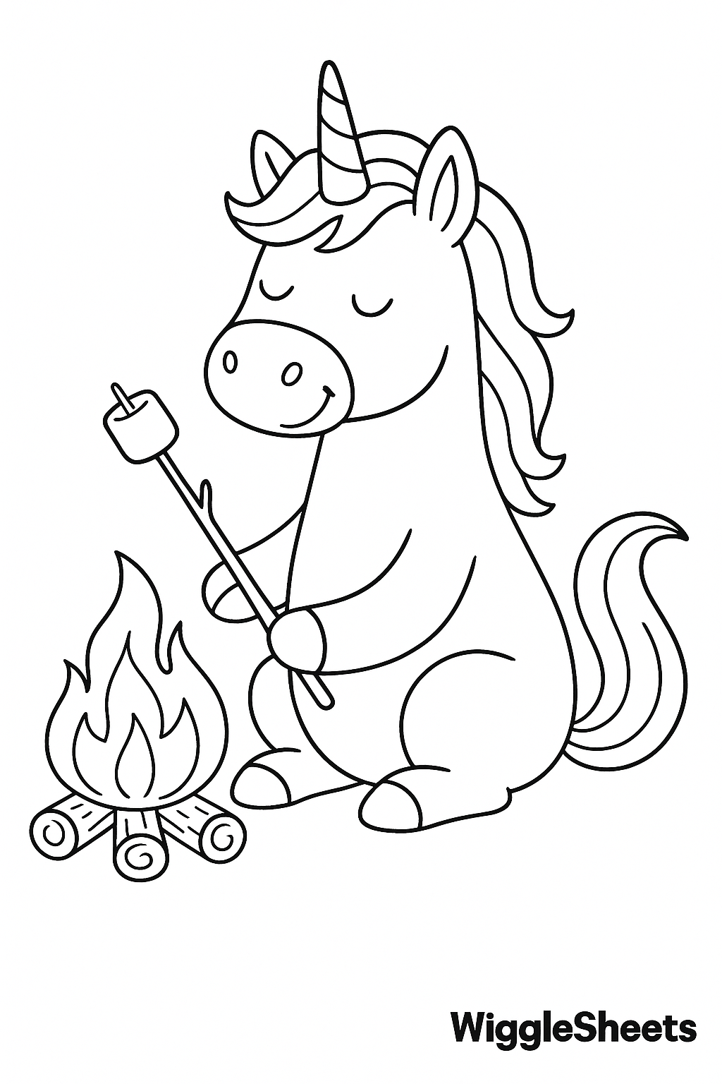 Unicorn Marshmallow Roast Coloring Page