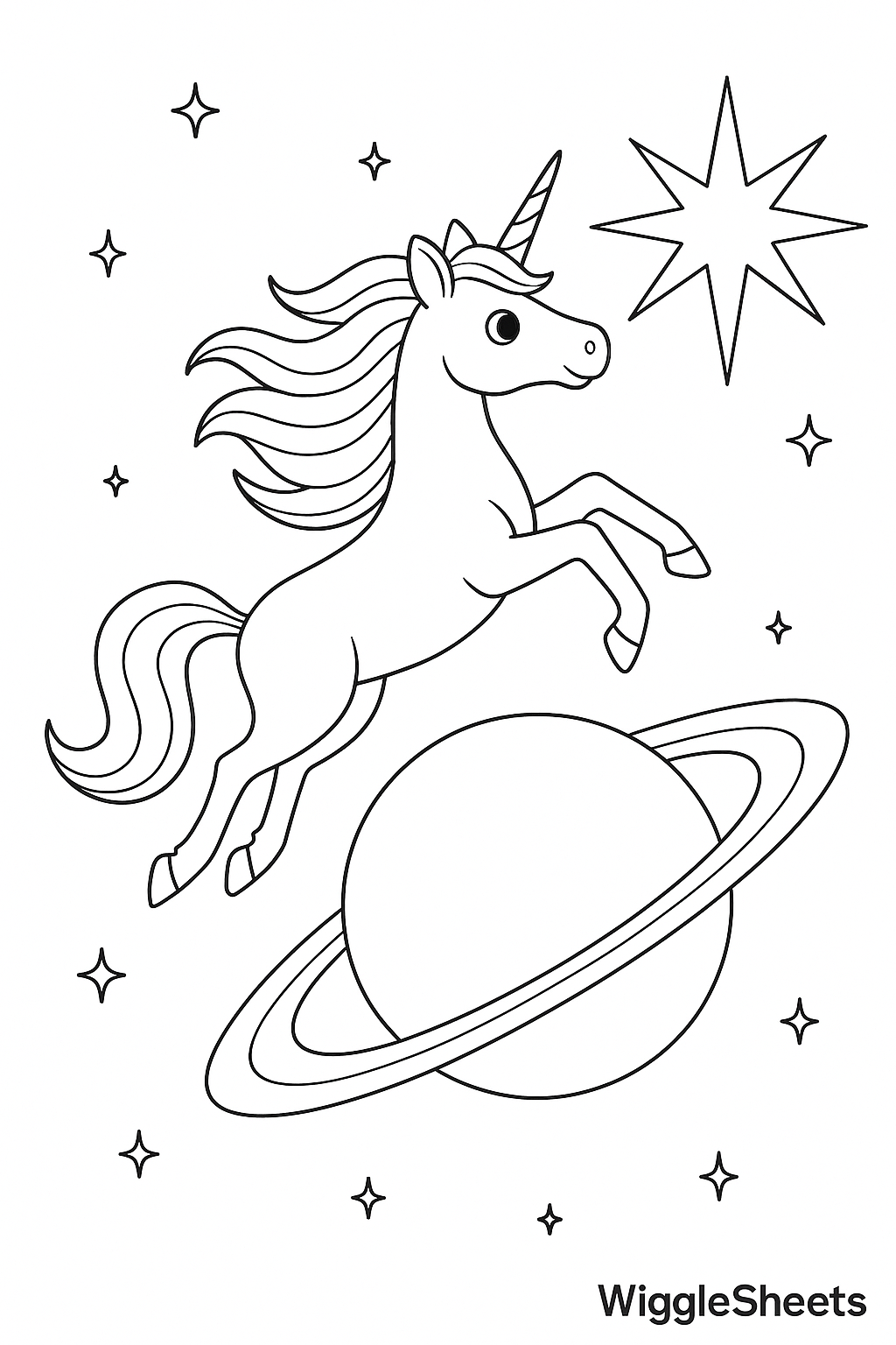 Unicorn Planet Hop Coloring Page