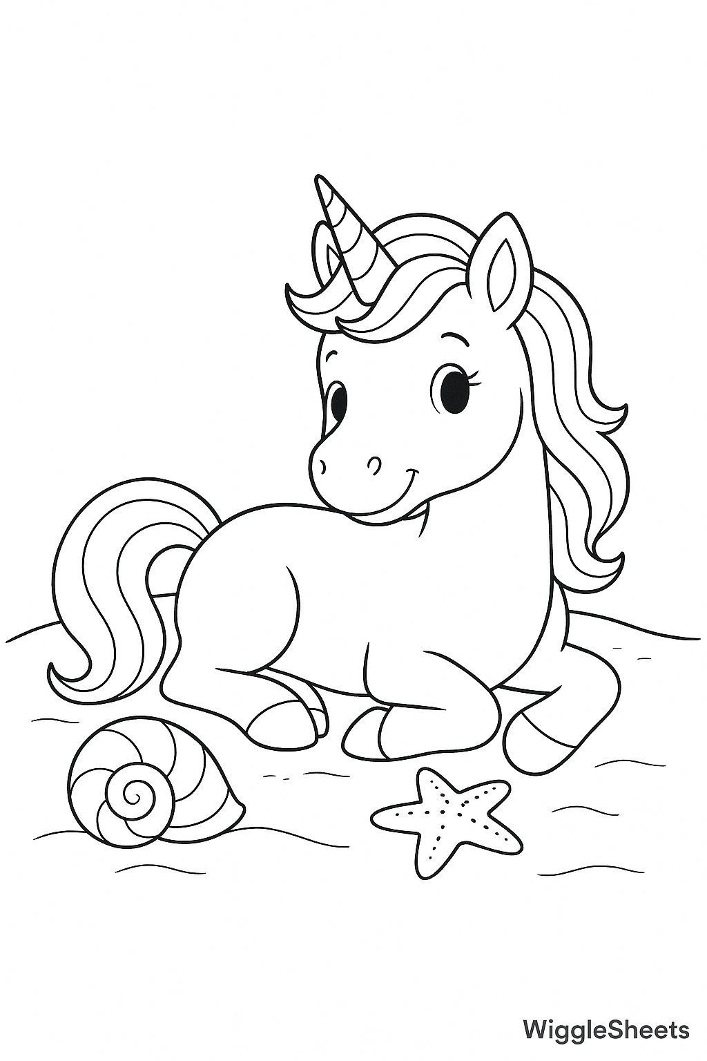 Unicorn Seashell Dream Coloring Page
