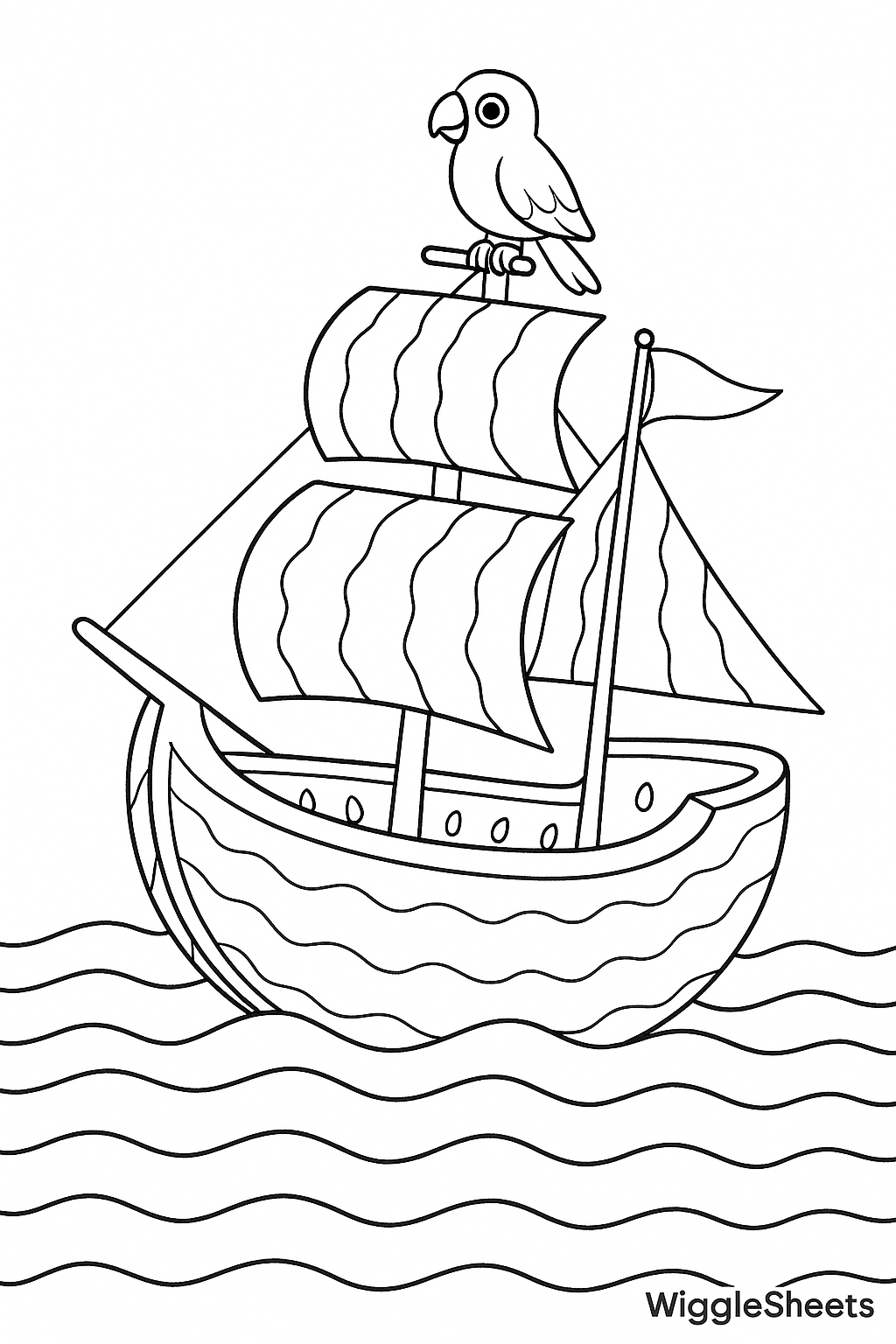 Cartoon Watermelon Pirate Ship Coloring Page