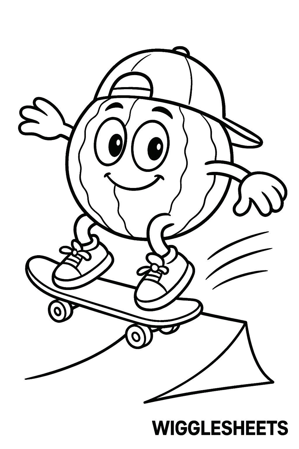Cartoon Watermelon Skateboarder Coloring Page