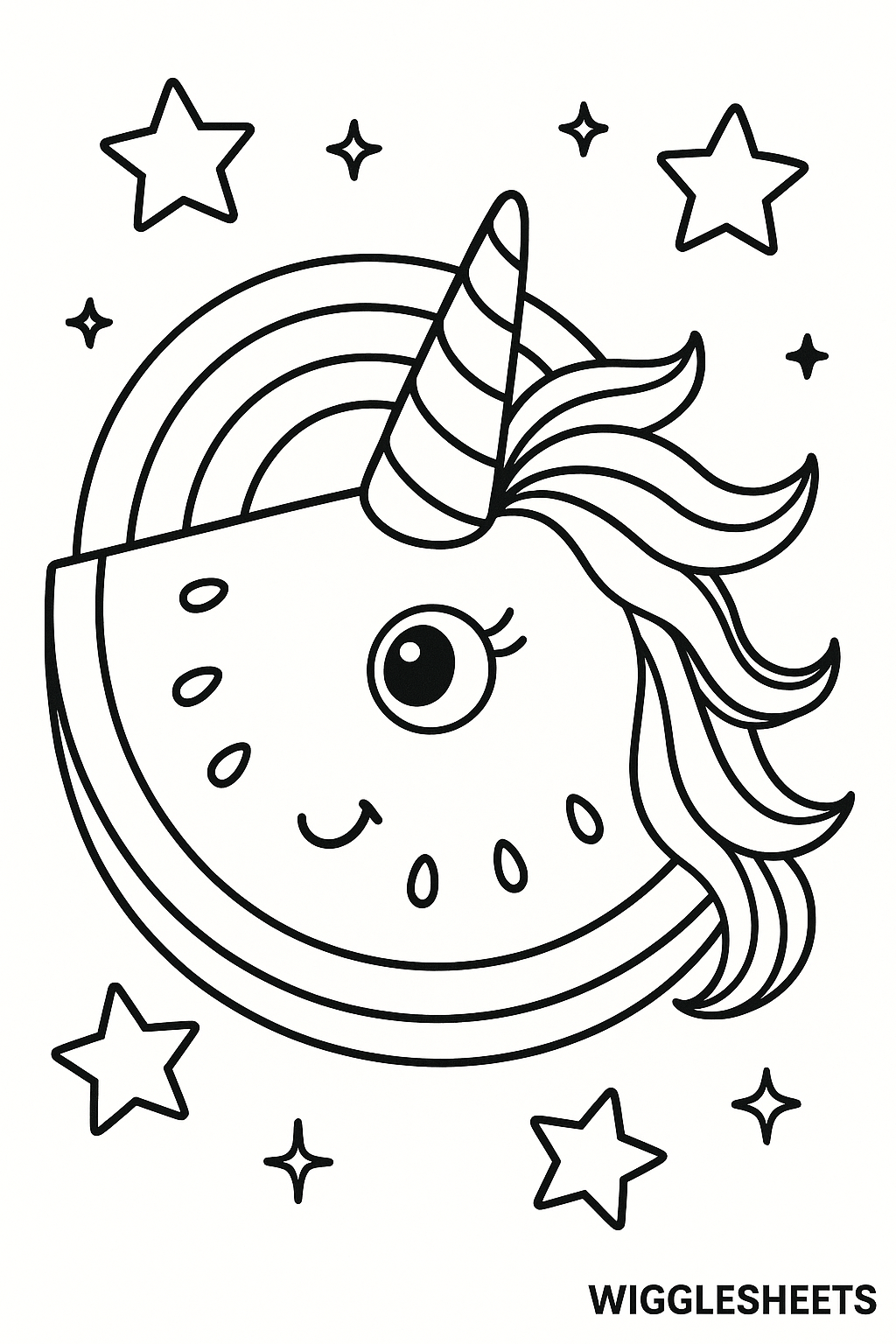 Unicorn Watermelon Magic Coloring Page