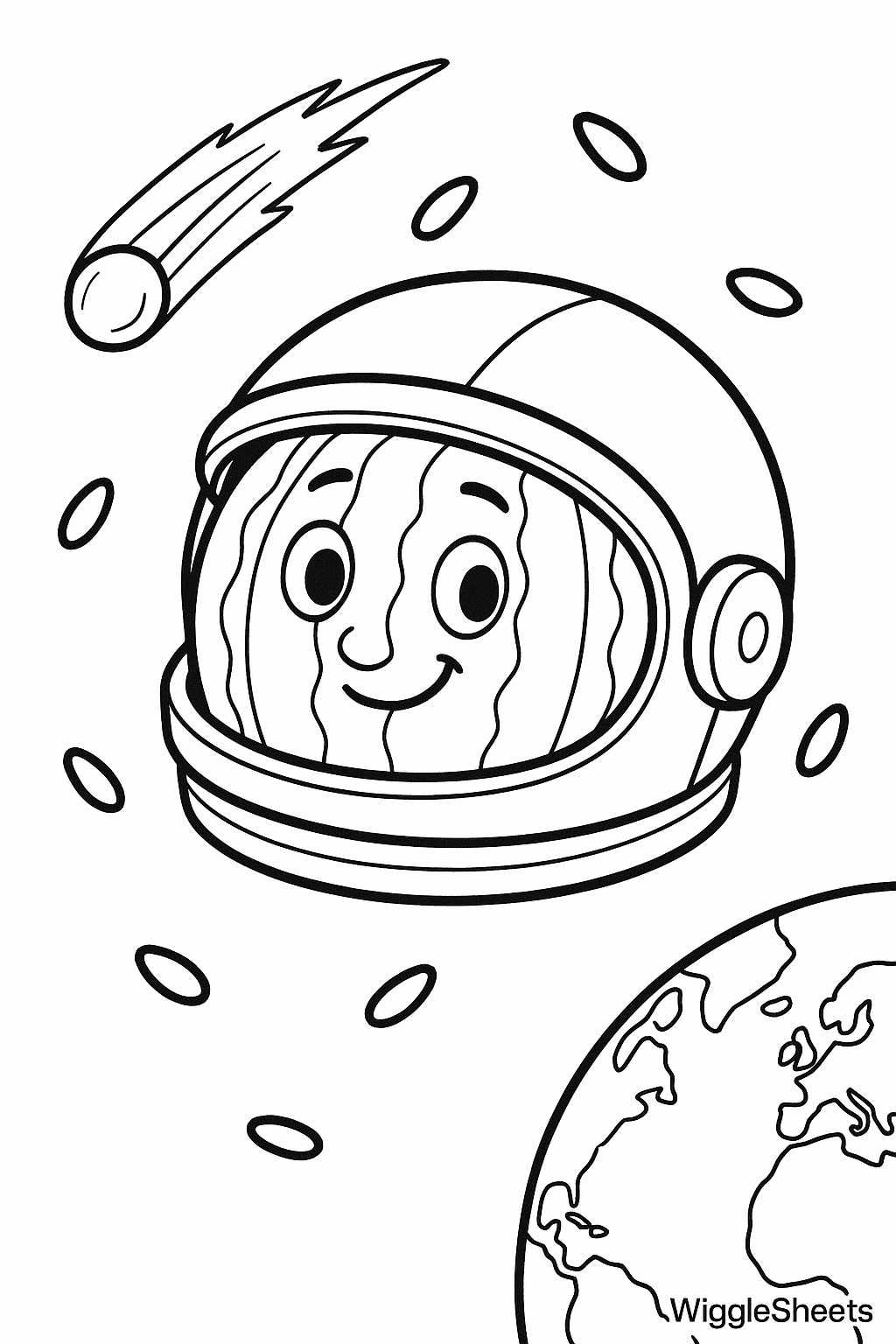 Watermelon Astronaut Voyage Coloring Page