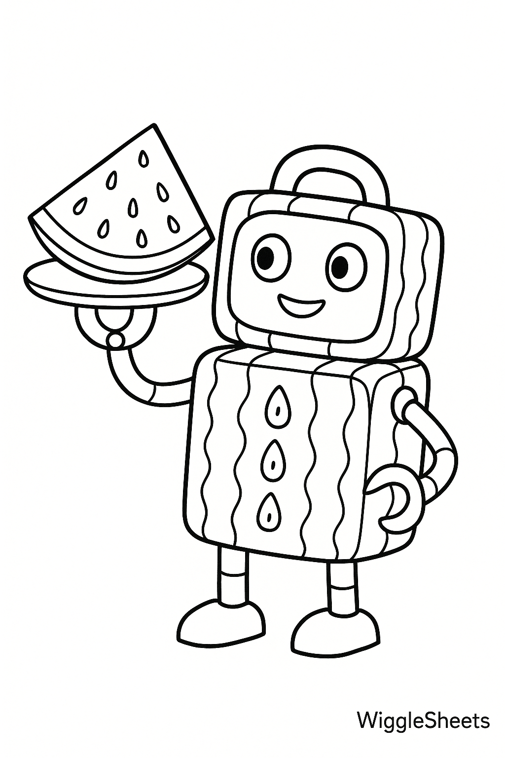 Watermelon Robot Helper Coloring Page
