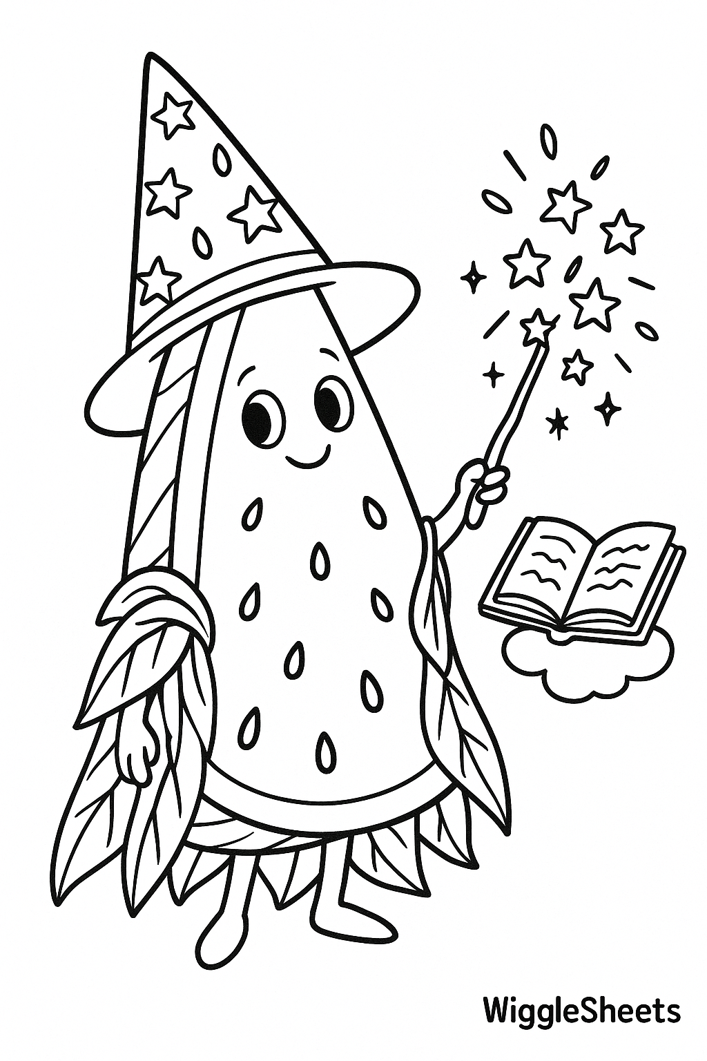 Watermelon Wizard Spell Coloring Page