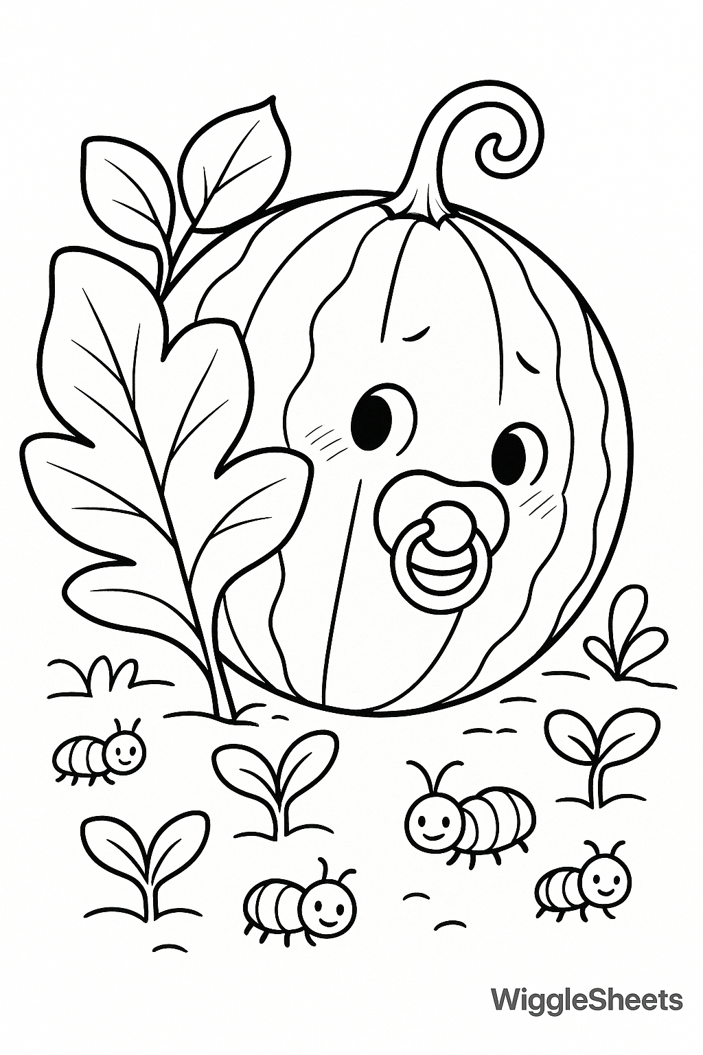 Baby Watermelon Peek Coloring Page