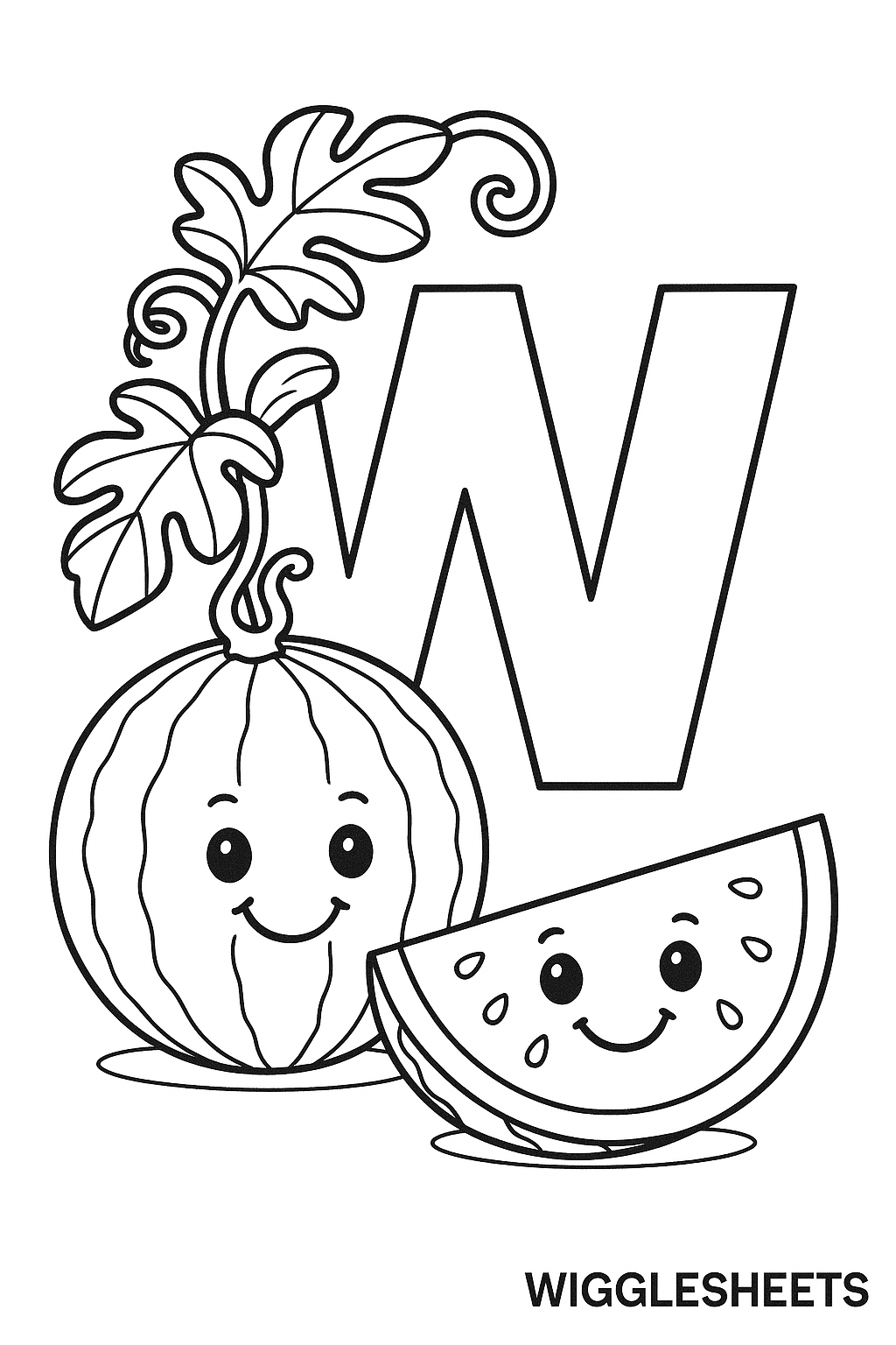 W is for Watermelon Coloring Page