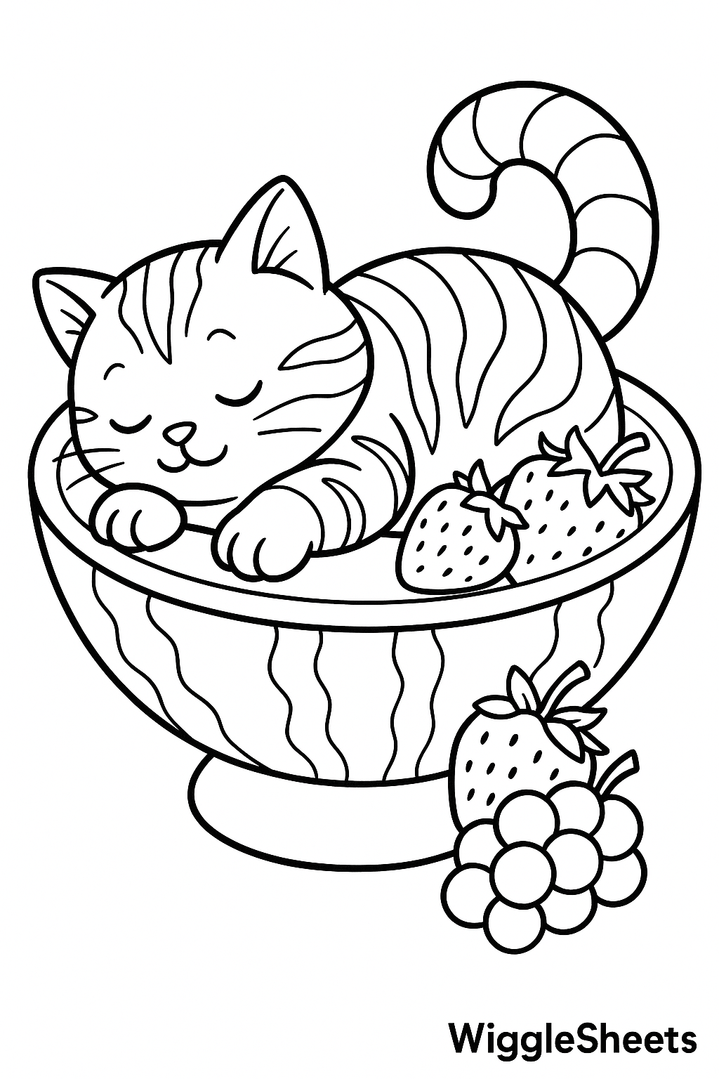 Watermelon Cat Friend Coloring Page